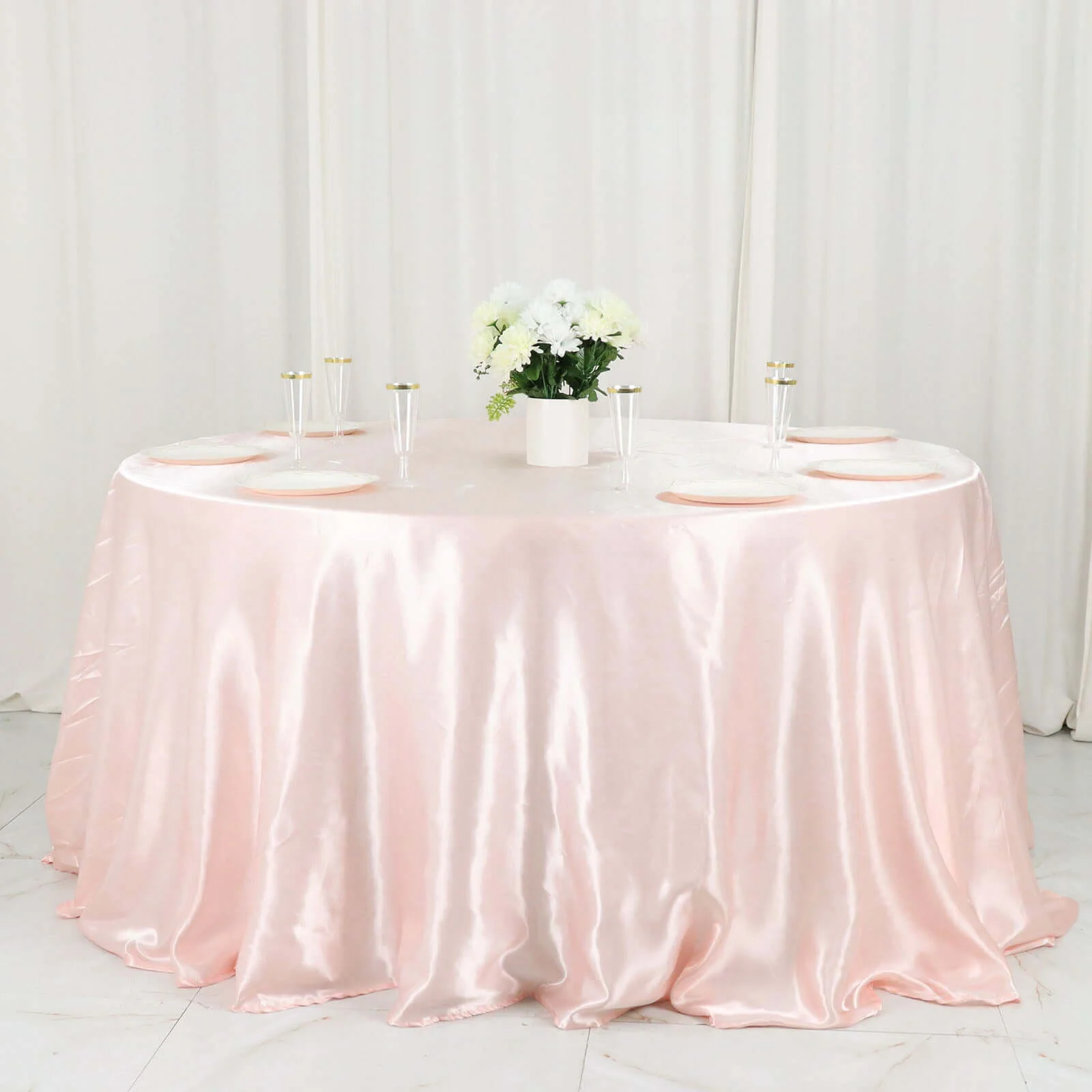 Satin Round Tablecloth 132" Blush - Seamless Table Cover - Image 3