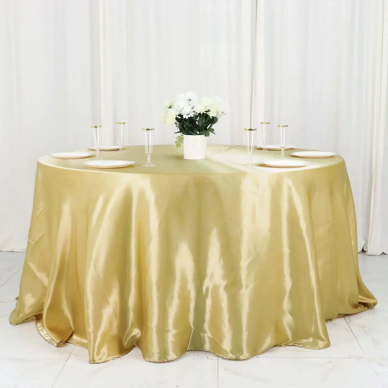 Satin Round Tablecloth 132" Champagne - Seamless Table Cover - Image 3