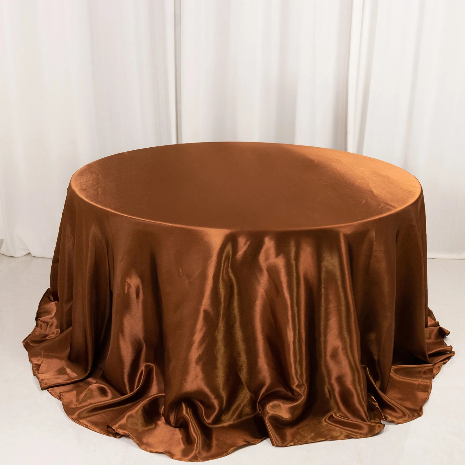 Satin Round Tablecloth 132" Cinnamon Brown - Seamless Table Cover