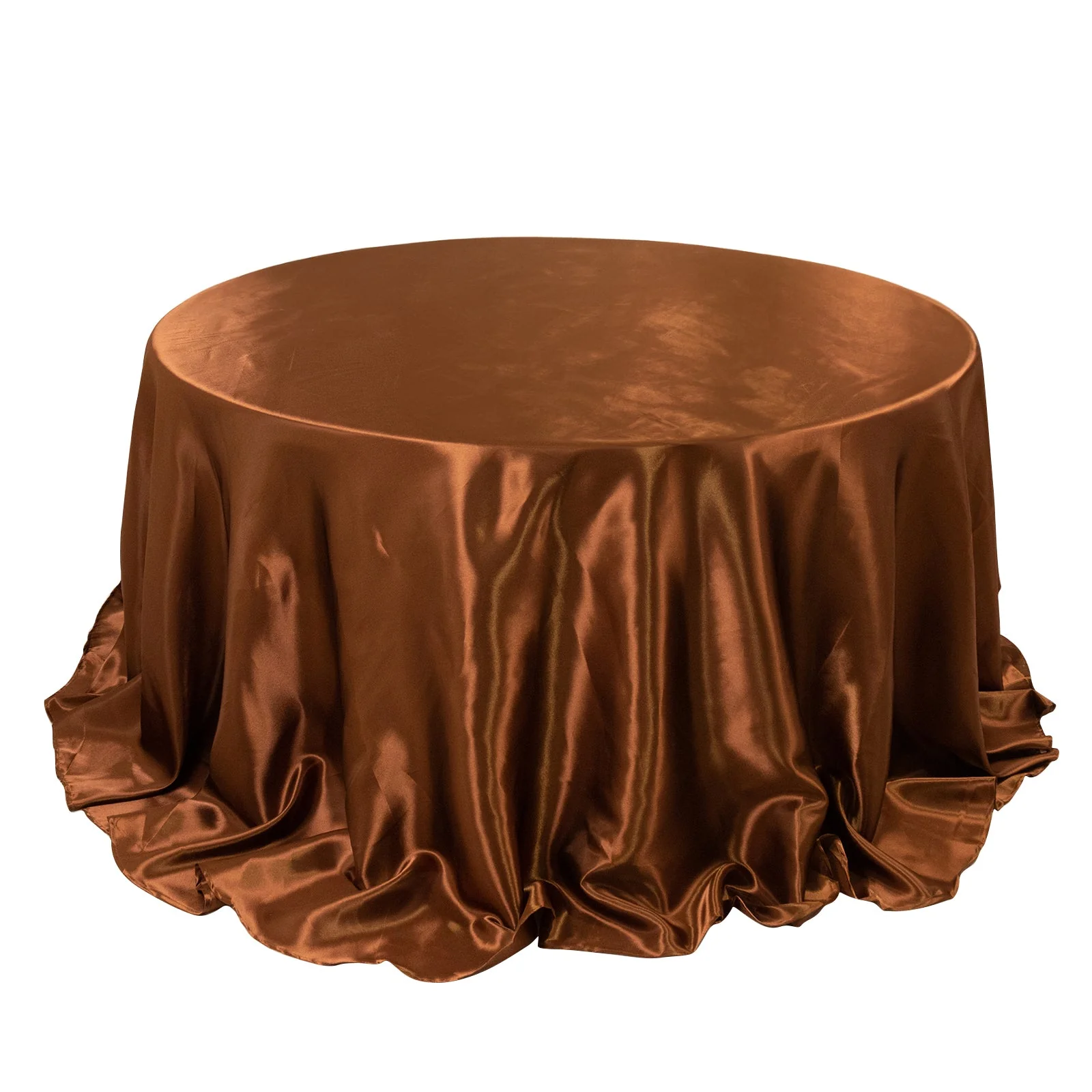 Satin Round Tablecloth 132" Cinnamon Brown - Seamless Table Cover - Image 3