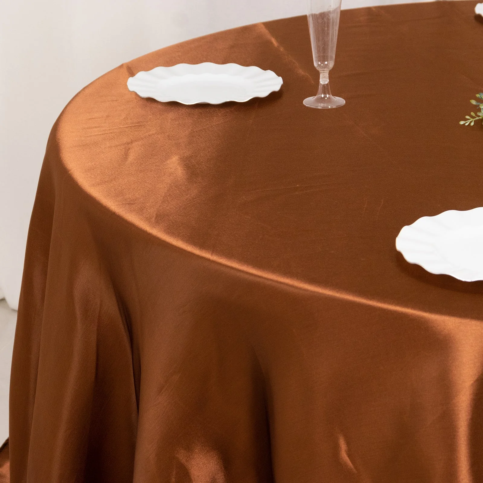 Satin Round Tablecloth 132" Cinnamon Brown - Seamless Table Cover - Image 5