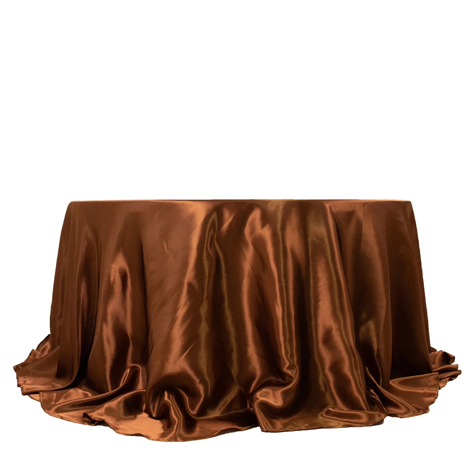 Satin Round Tablecloth 132" Cinnamon Brown - Seamless Table Cover - Image 6