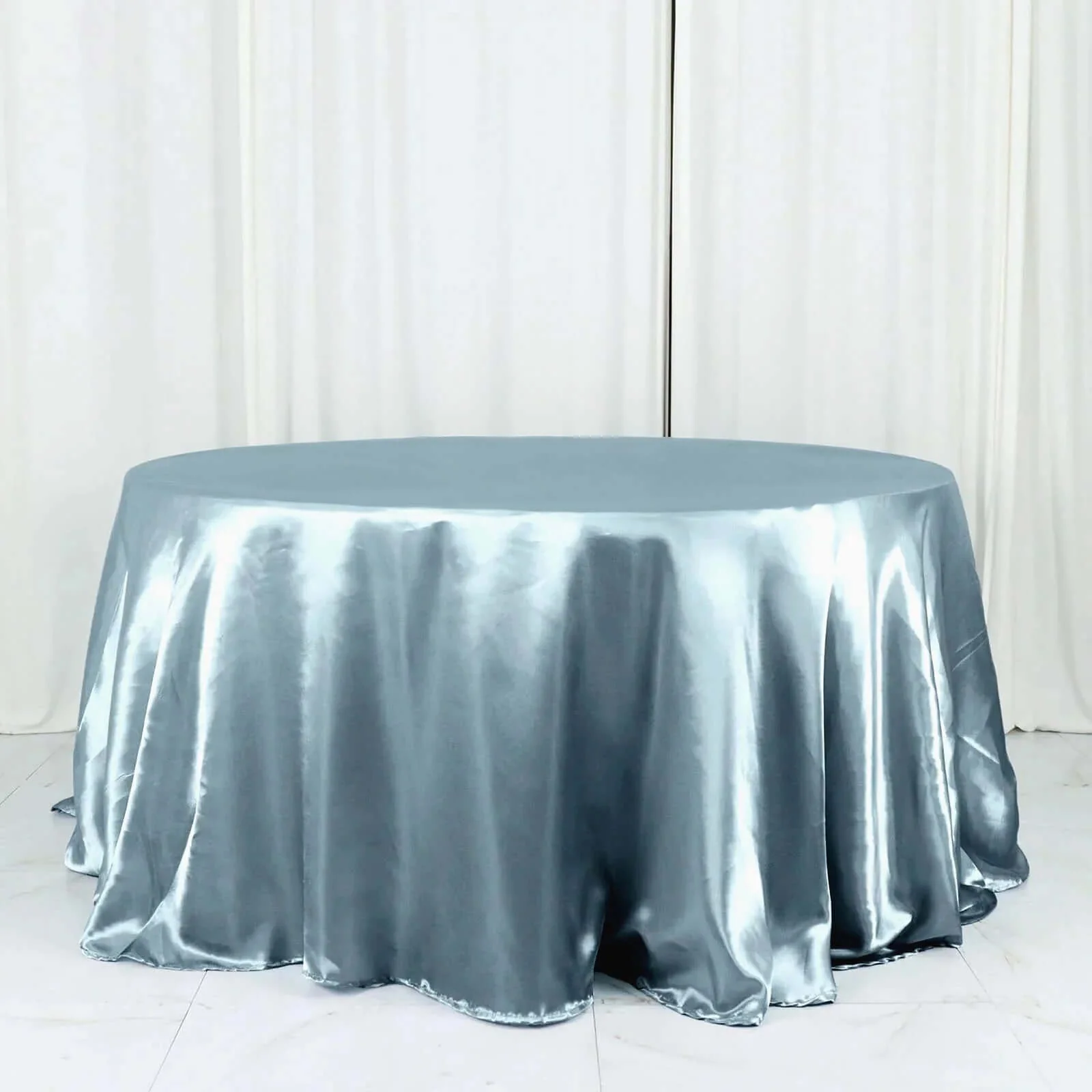 Satin Round Tablecloth 132" Dusty Blue - Seamless Table Cover