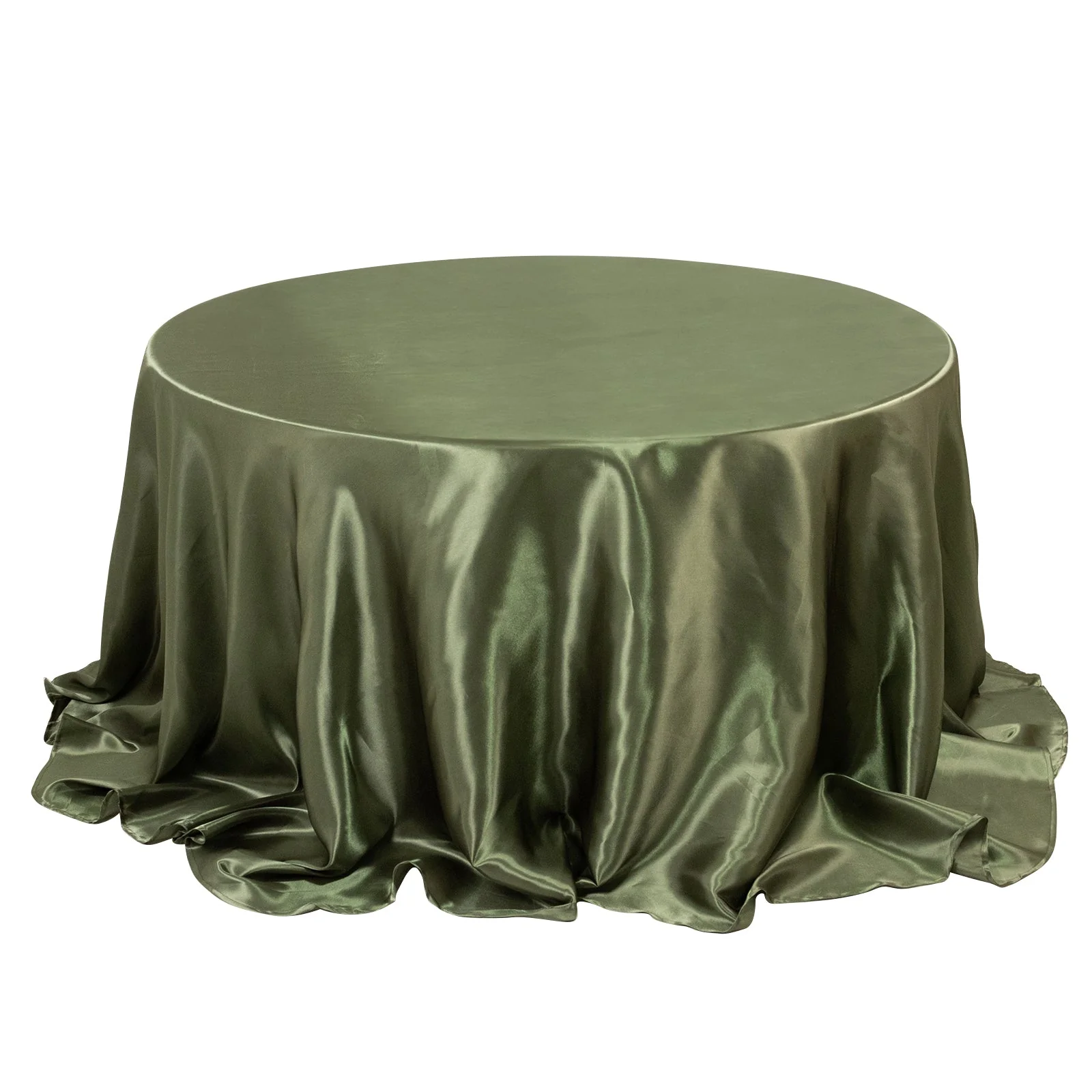 Satin Round Tablecloth 132" Dusty Sage Green - Seamless Table Cover - Image 3