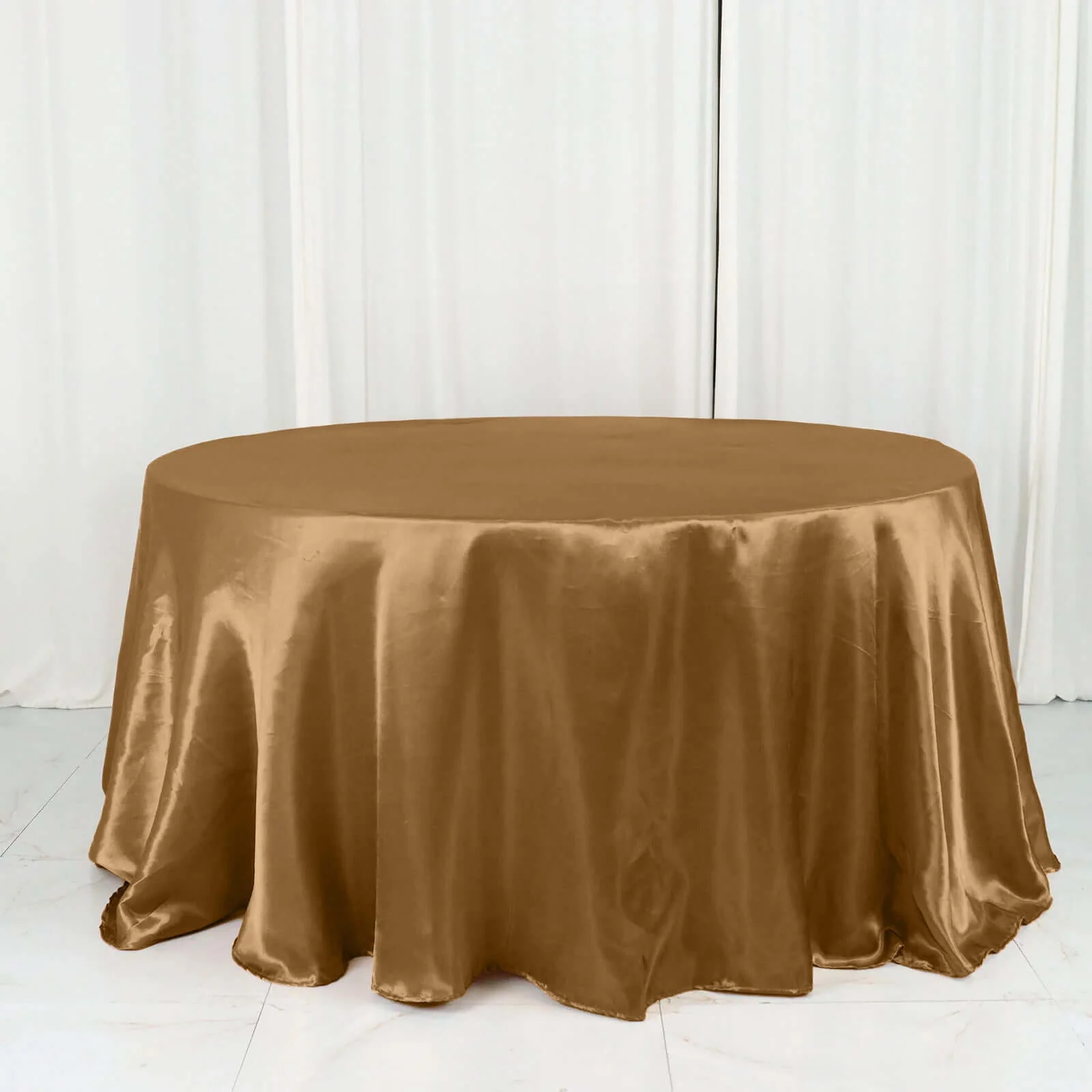 Satin Round Tablecloth 132" Gold - Classy Seamless Table Cover for Weddings & Events