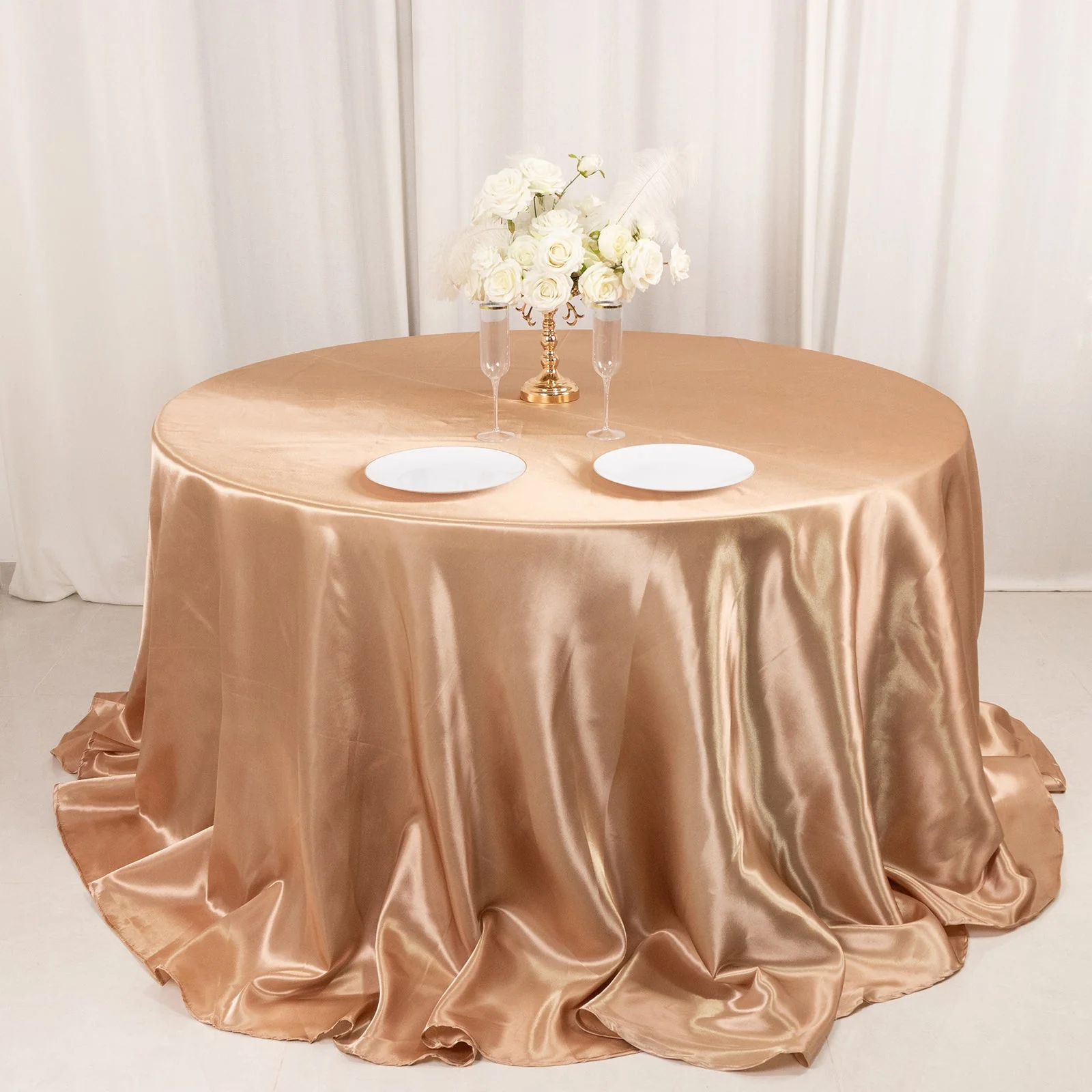 Satin Round Tablecloth 132" Nude - Seamless Table Cover - Image 10