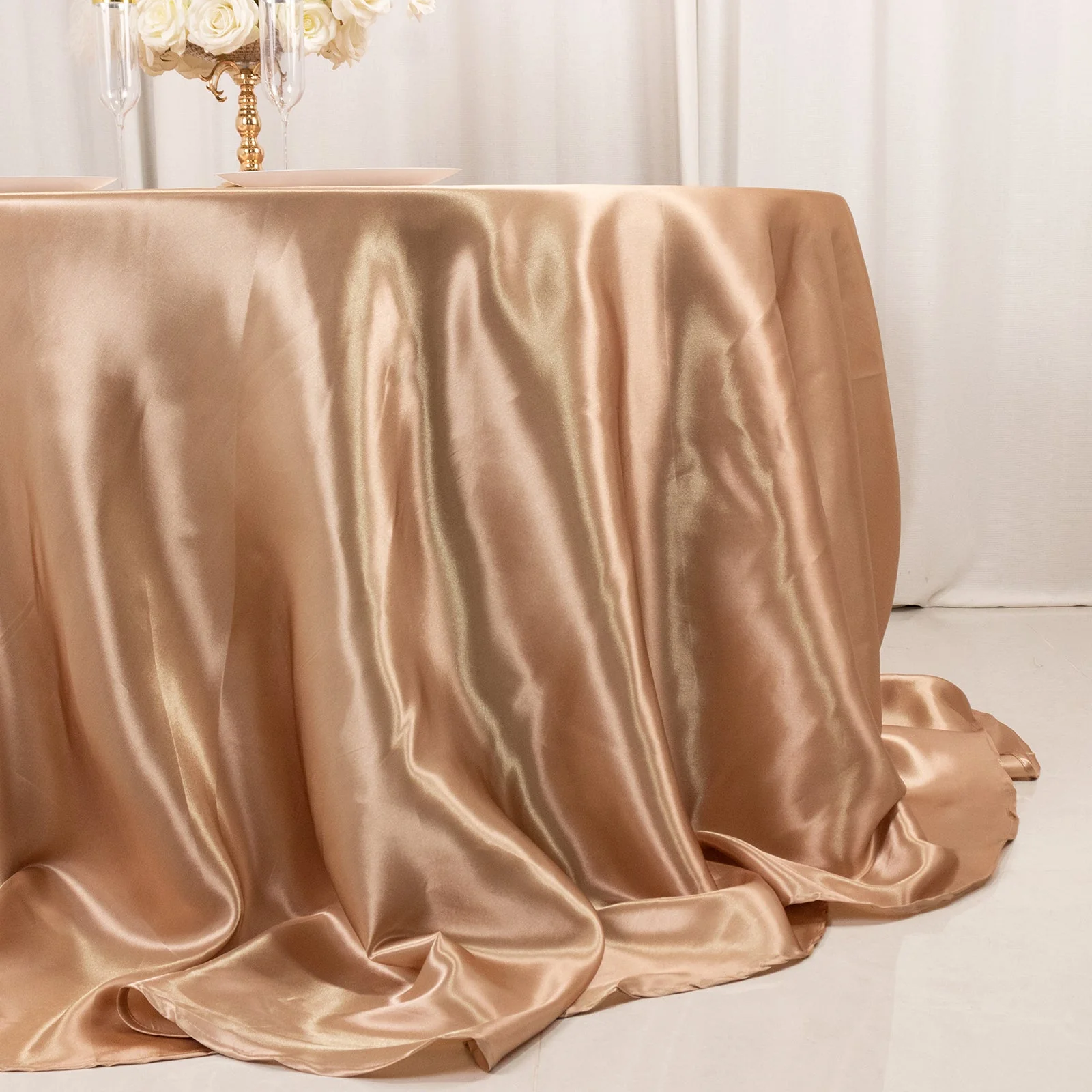 Satin Round Tablecloth 132" Nude - Seamless Table Cover - Image 2