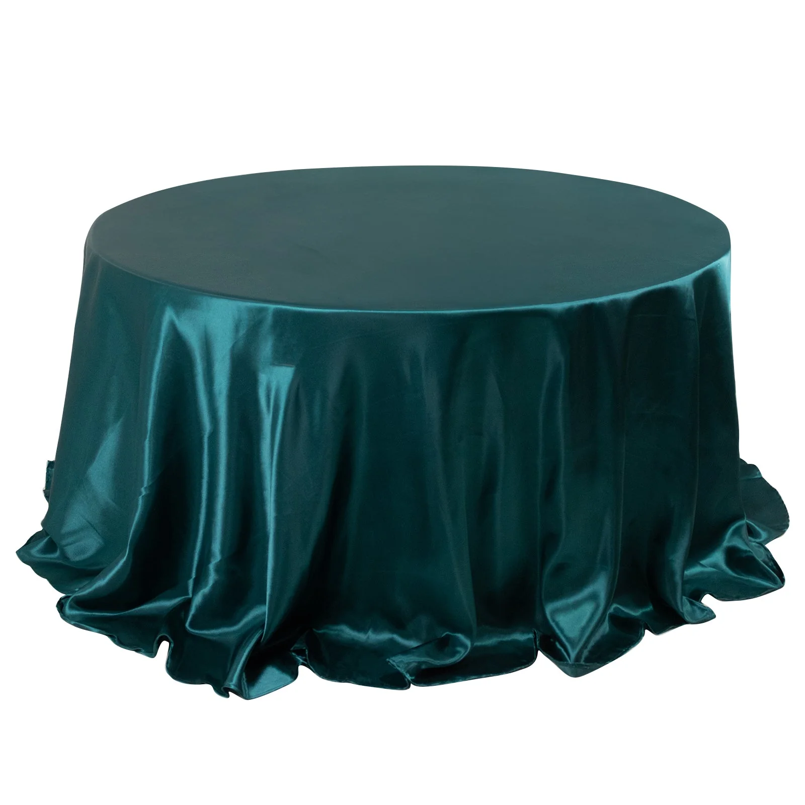 Satin Round Tablecloth 132" Peacock Teal - Seamless Table Cover - Image 3