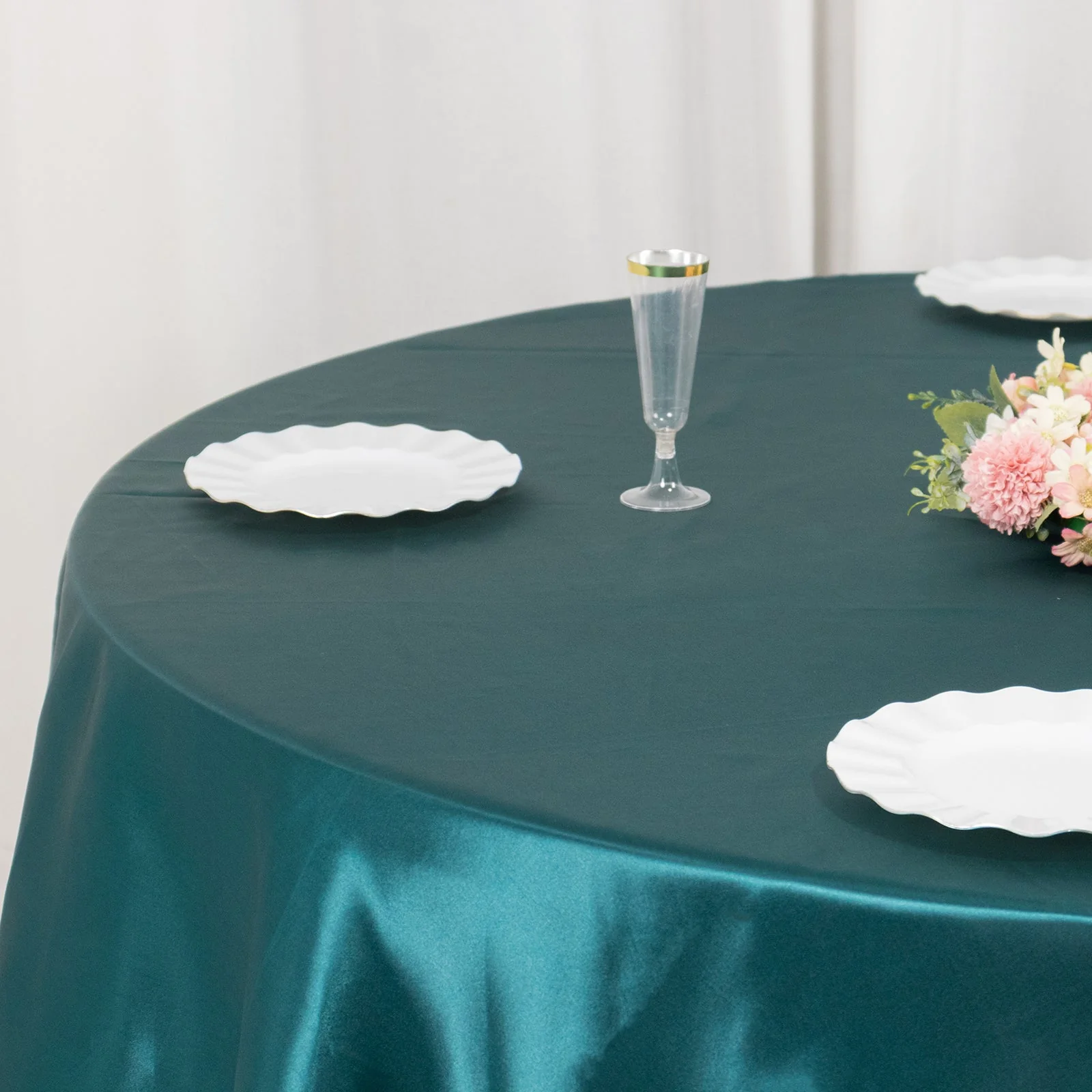 Satin Round Tablecloth 132" Peacock Teal - Seamless Table Cover - Image 6