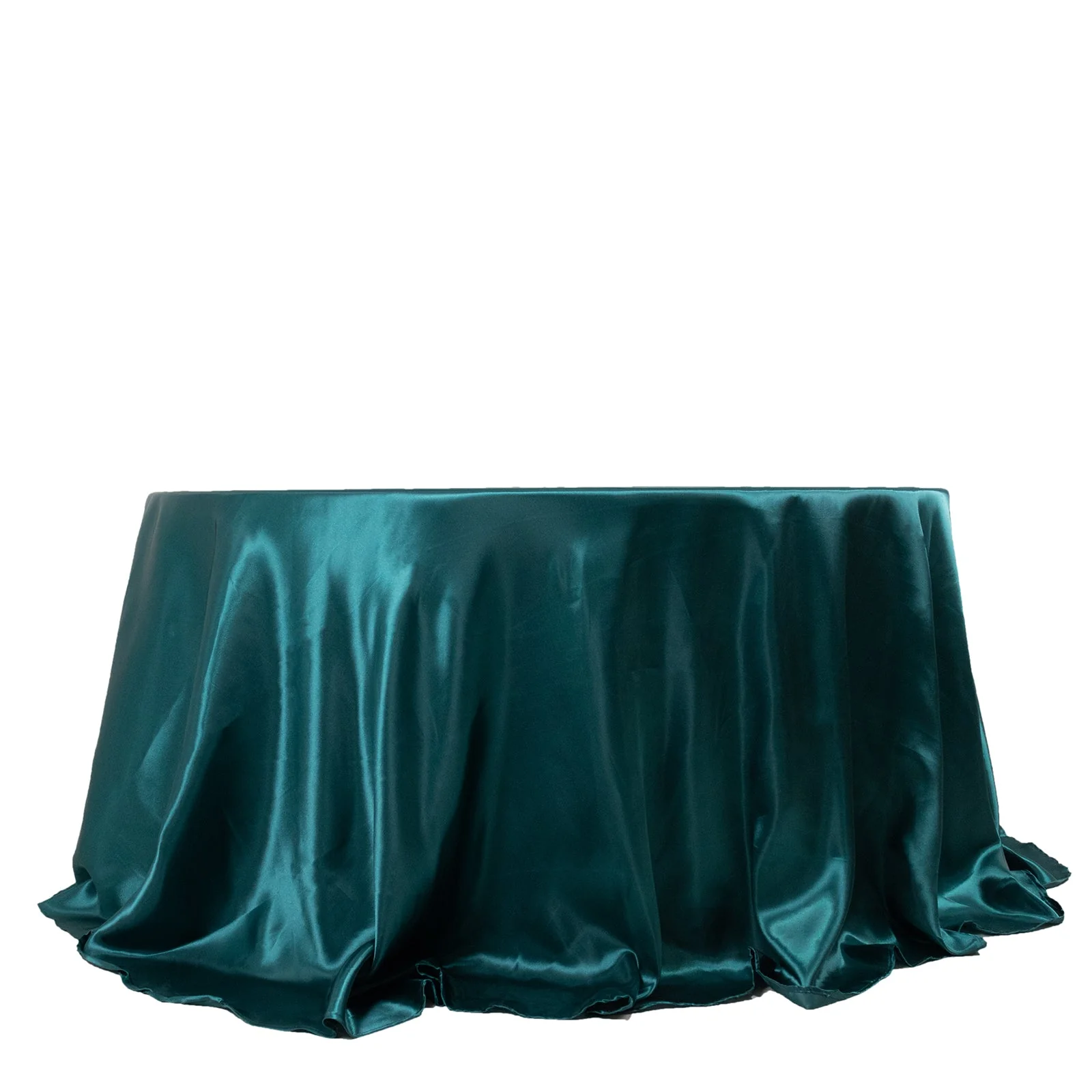 Satin Round Tablecloth 132" Peacock Teal - Seamless Table Cover - Image 7