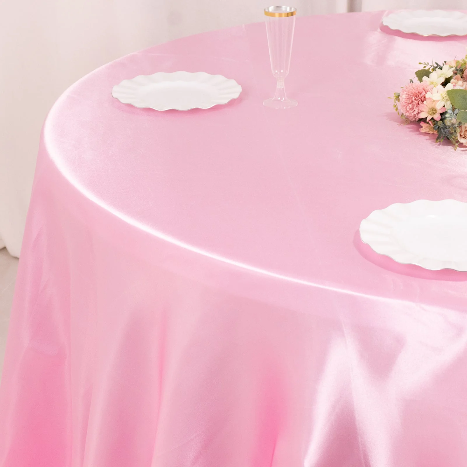 Satin Round Tablecloth 132" Pink - Seamless Table Cover - Image 5