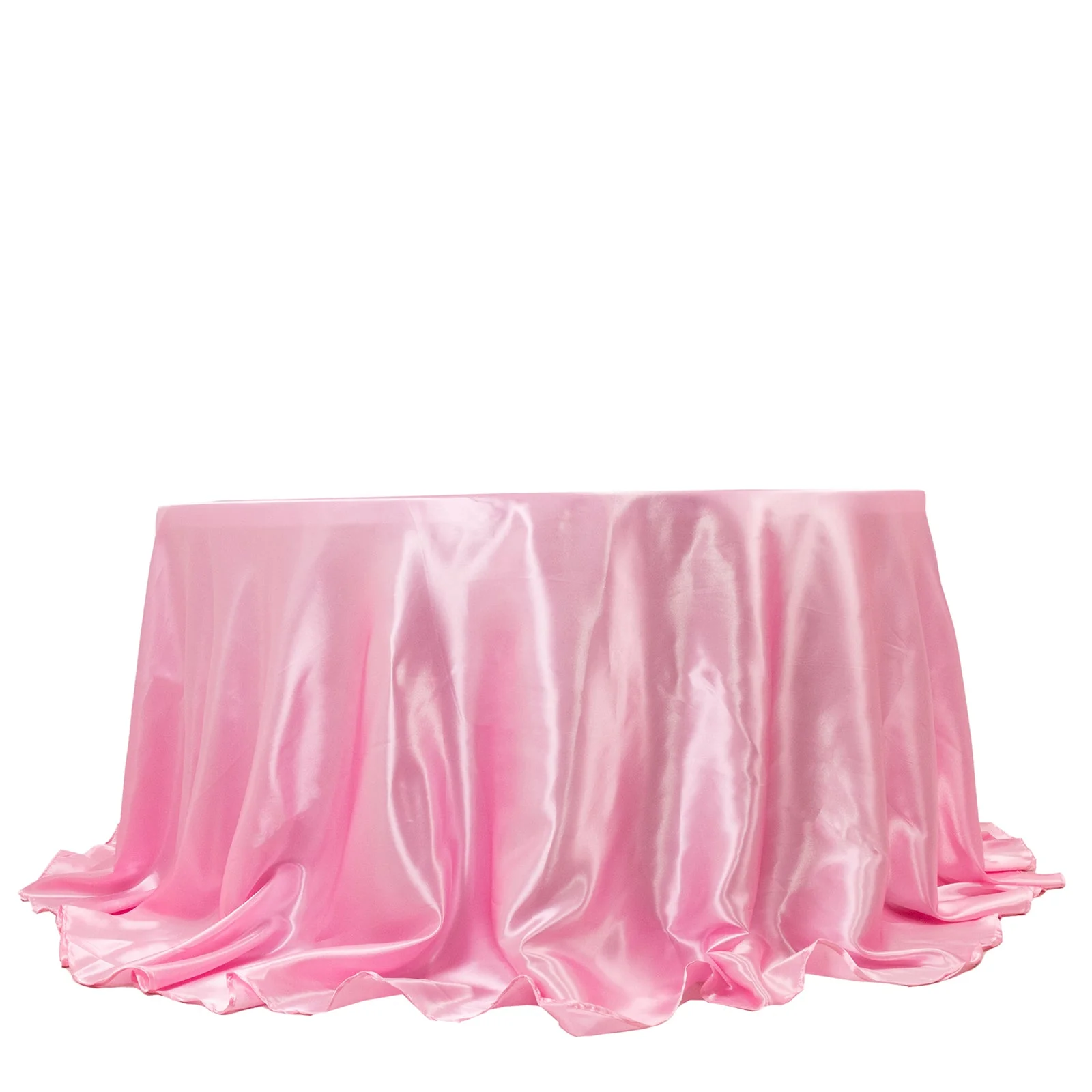 Satin Round Tablecloth 132" Pink - Seamless Table Cover - Image 6