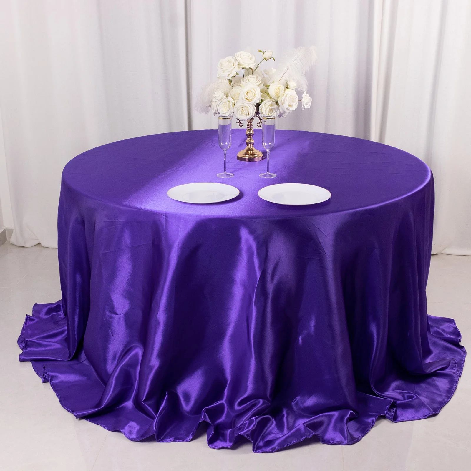 Satin Round Tablecloth 132" Purple - Seamless Table Cover - Image 10