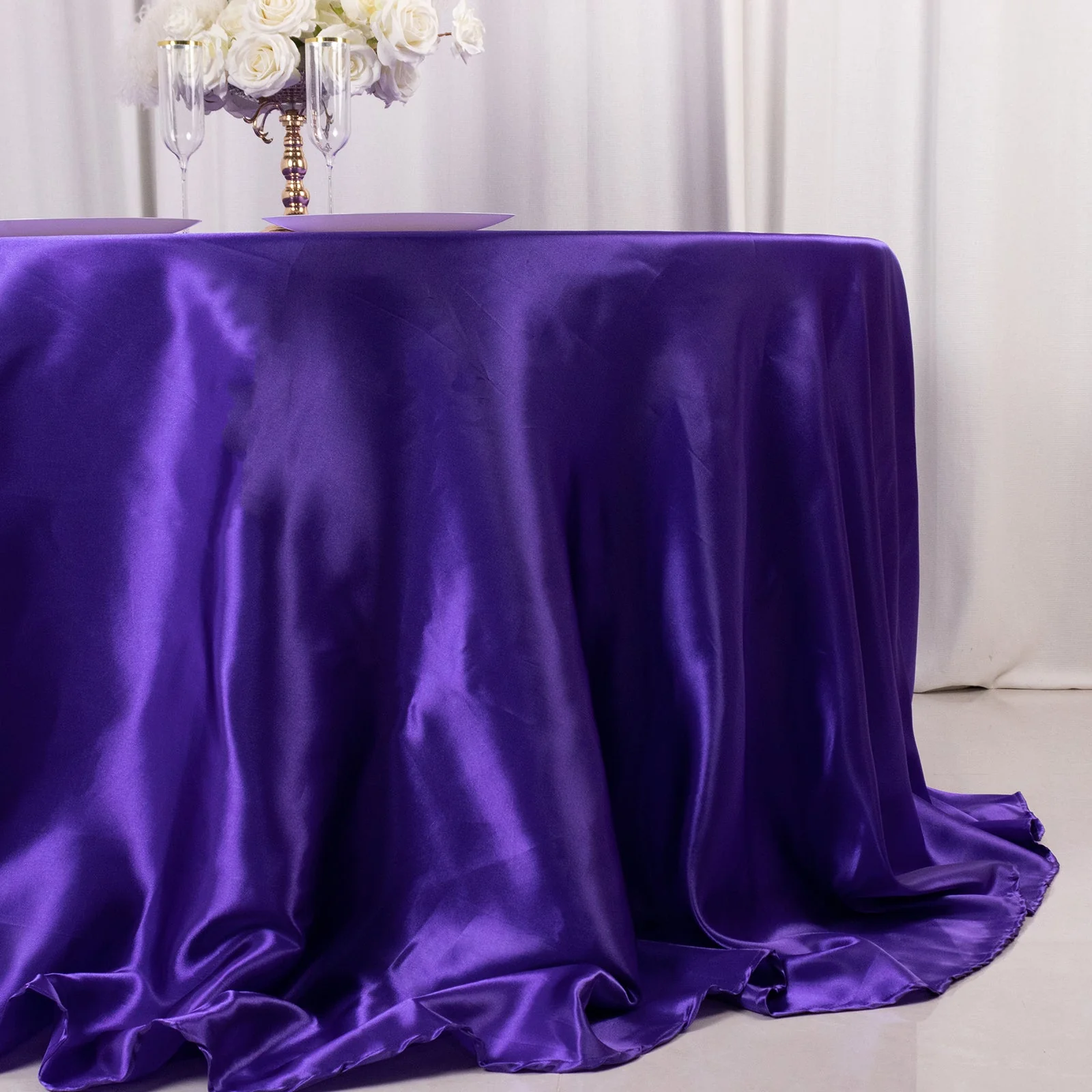 Satin Round Tablecloth 132" Purple - Seamless Table Cover - Image 2