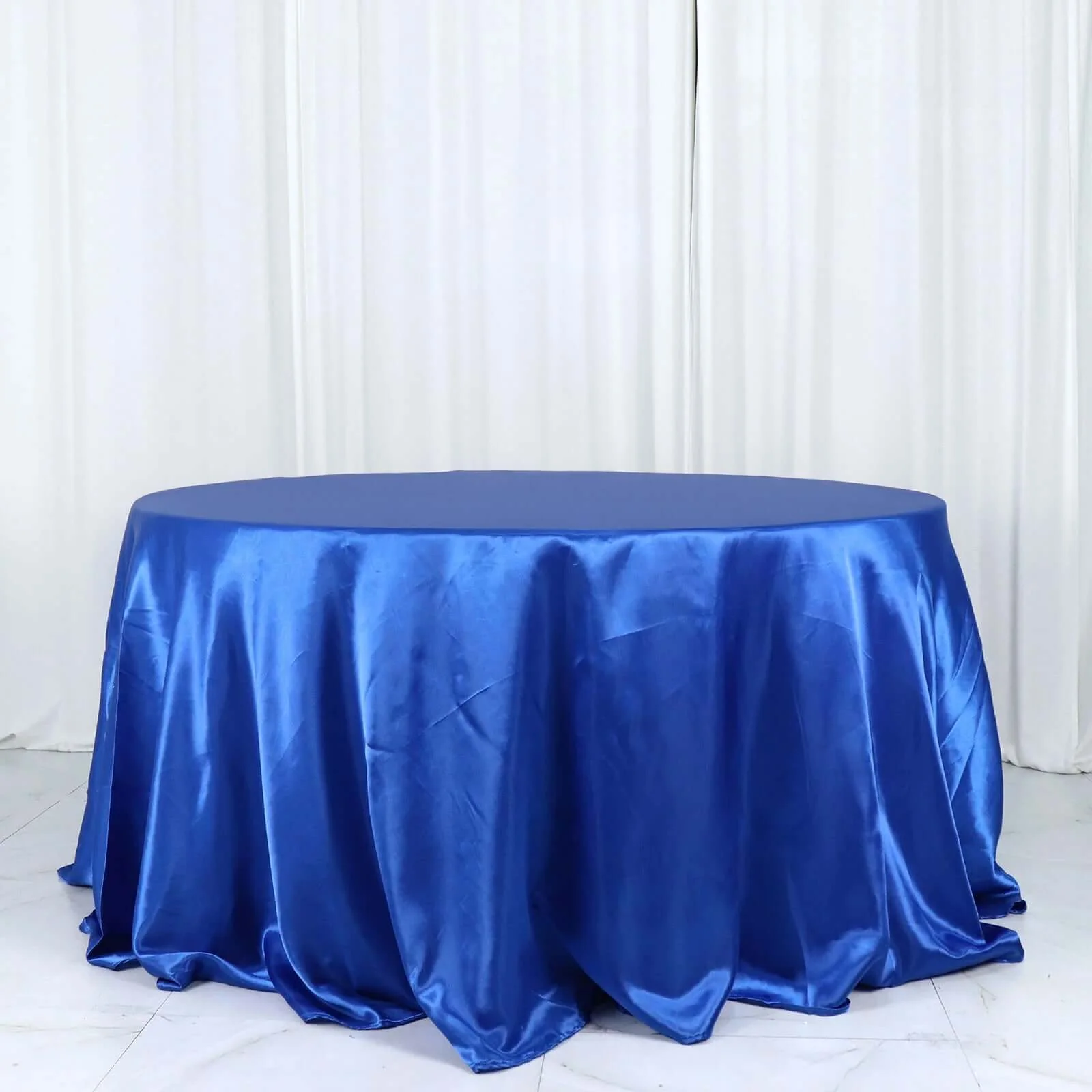 Satin Round Tablecloth 132" Royal Blue - Seamless Table Cover