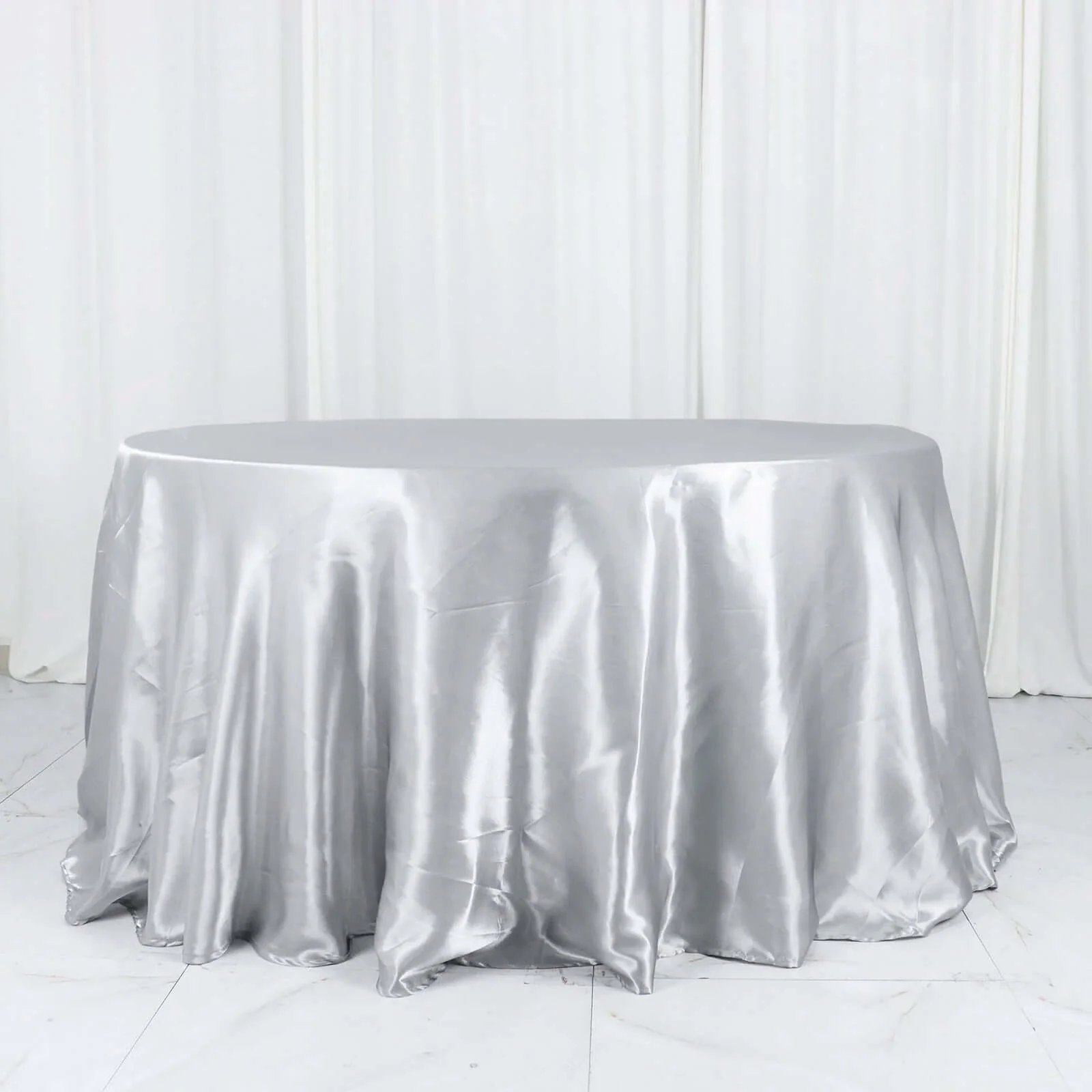 Satin Round Tablecloth 132" Silver - Seamless Table Cover