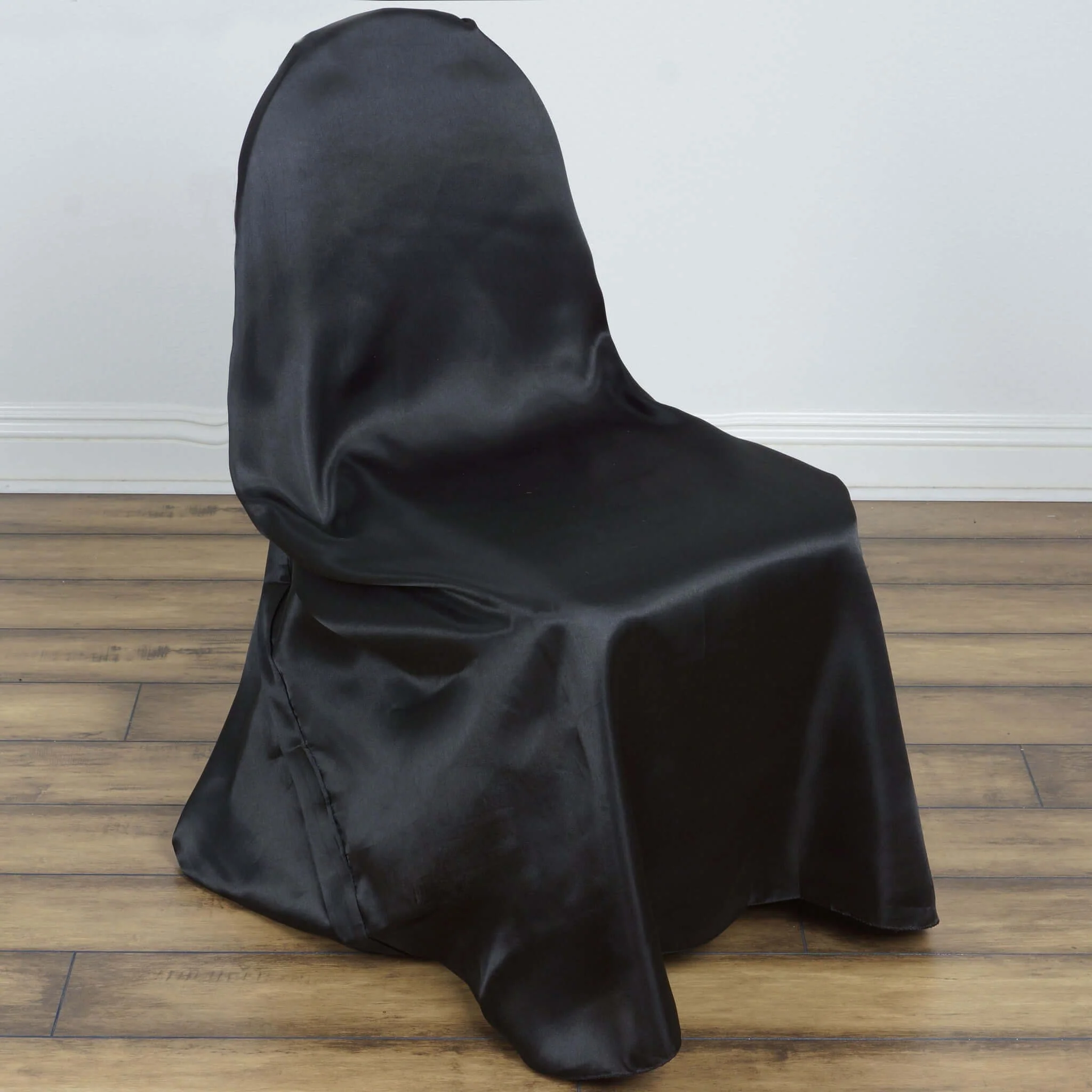 Satin Self-Tie Universal Chair Cover Black - Reusable Slip-On Slipcover for Folding, Dining, Banquet & Standard Size Chairs - Image 2