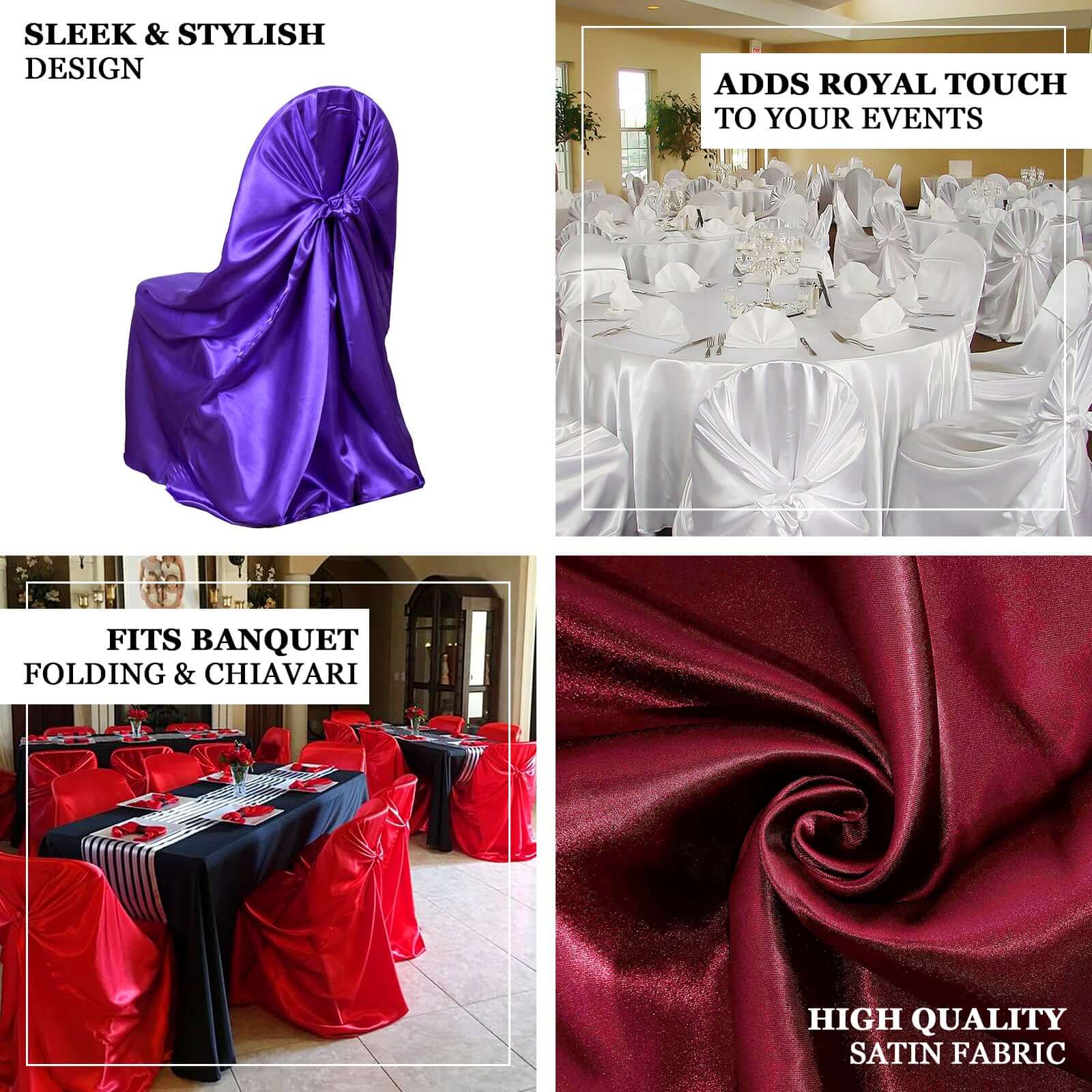 Satin Self-Tie Universal Chair Cover Black - Reusable Slip-On Slipcover for Folding, Dining, Banquet & Standard Size Chairs - Image 3