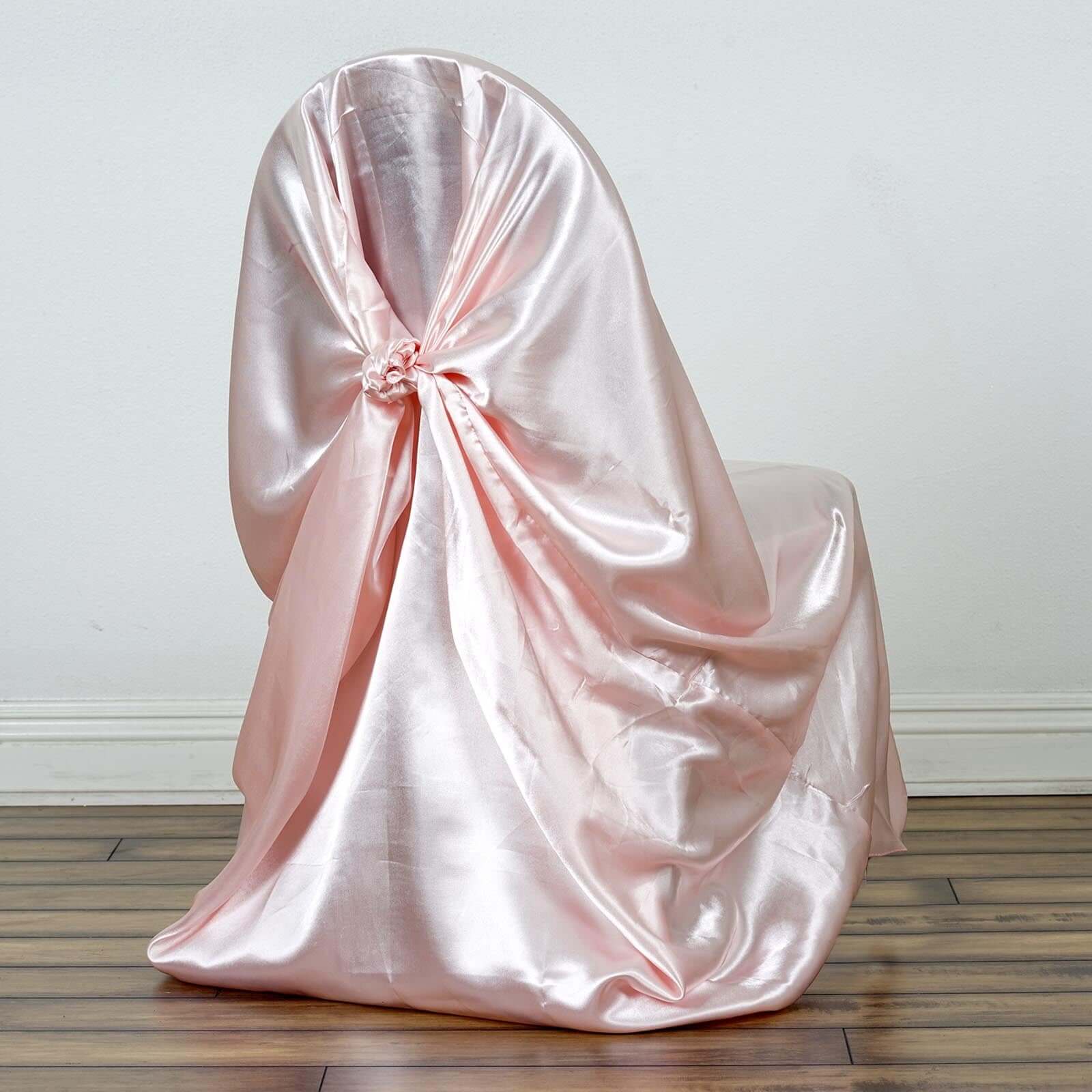 Satin Self-Tie Universal Chair Cover Blush - Reusable Slip-On Slipcover for Folding, Dining, Banquet & Standard Size Chairs