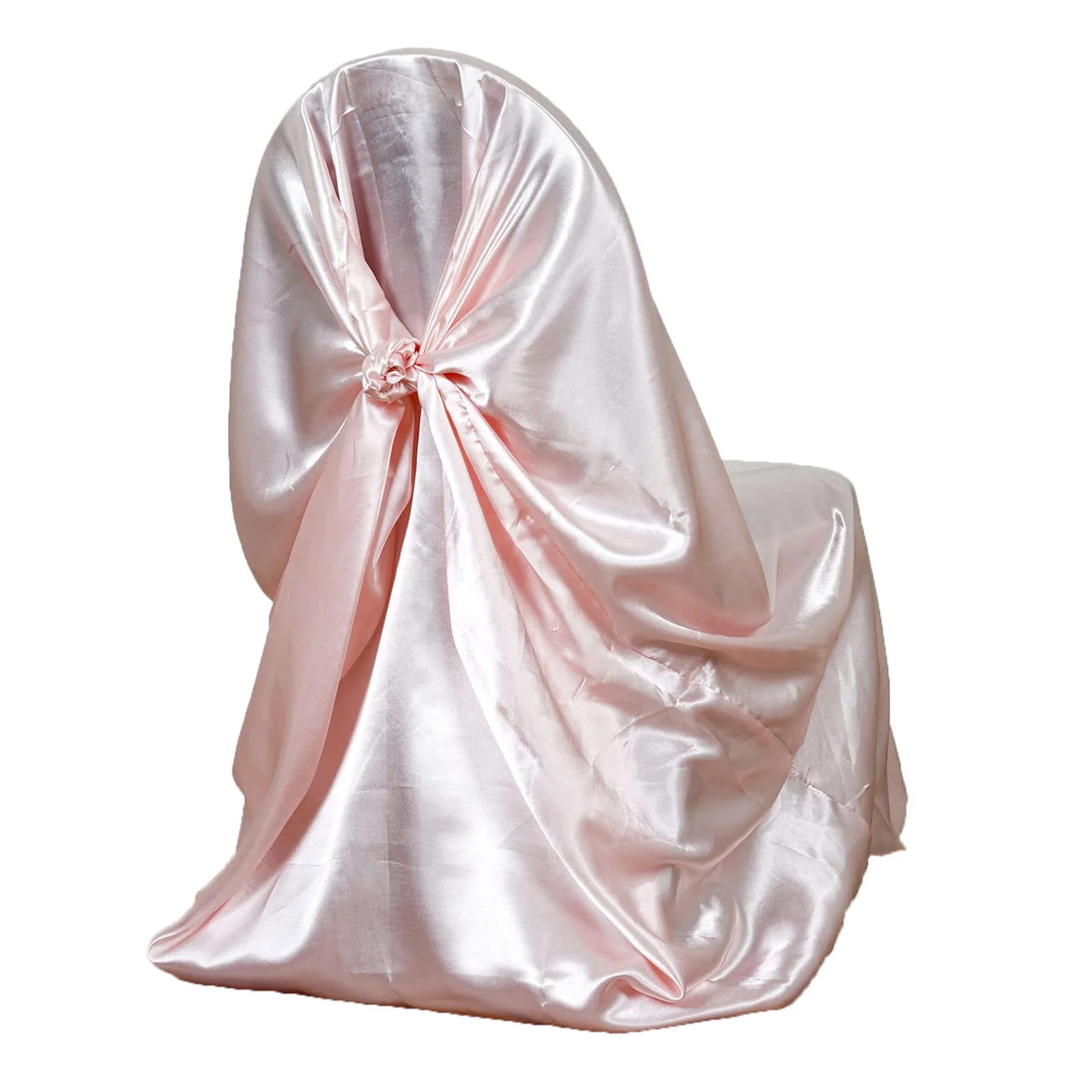 Satin Self-Tie Universal Chair Cover Blush - Reusable Slip-On Slipcover for Folding, Dining, Banquet & Standard Size Chairs - Image 6