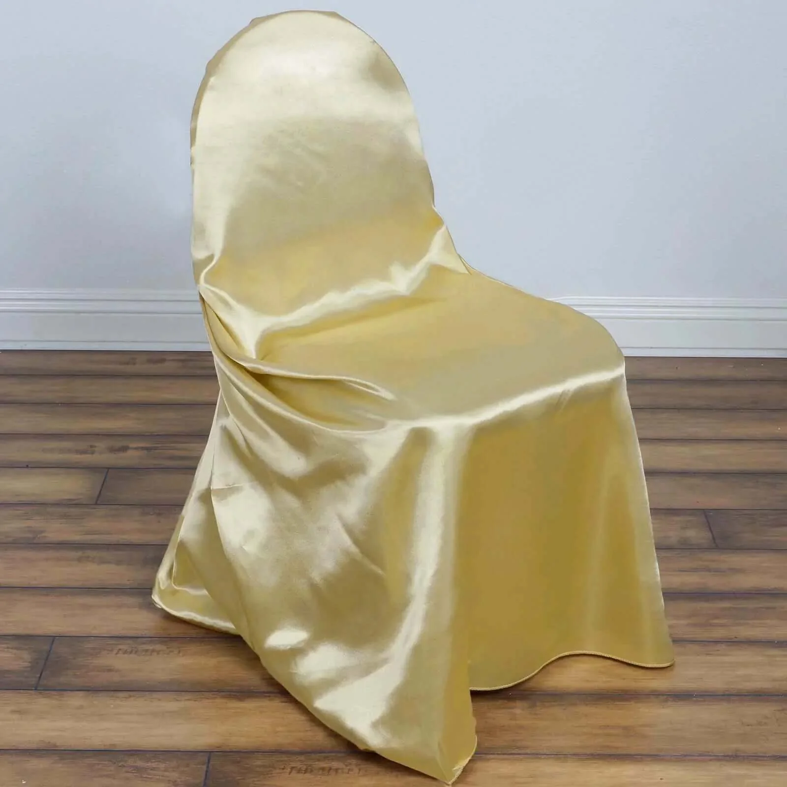 Satin Self-Tie Universal Chair Cover Champagne - Reusable Slip-On Slipcover for Folding, Dining, Banquet & Standard Size Chairs - Image 2