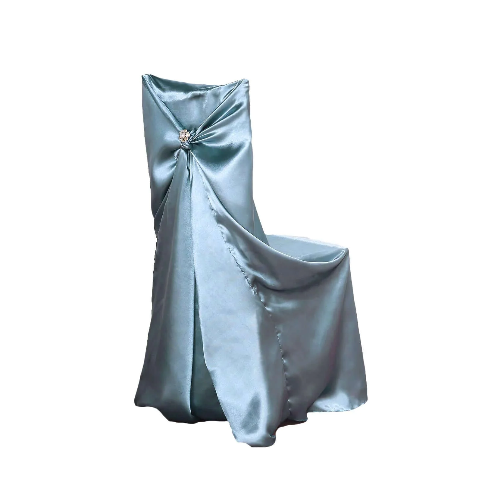 Satin Self-Tie Universal Chair Cover Dusty Blue - Reusable Slip-On Slipcover for Folding, Dining, Banquet & Standard Size Chairs - Image 6