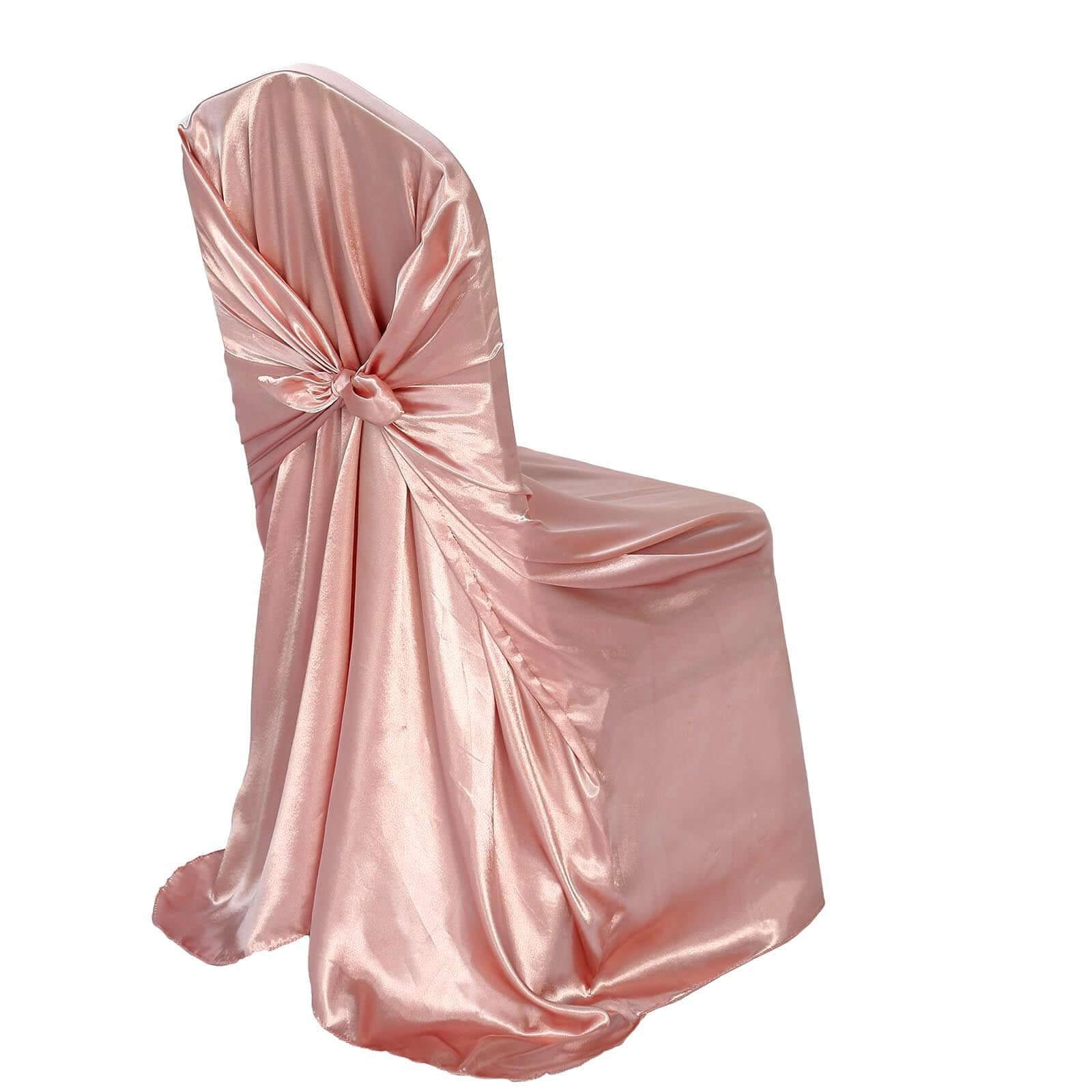 Satin Self-Tie Universal Chair Cover Dusty Rose - Reusable Slip-On Slipcover for Folding, Dining, Banquet & Standard Size Chairs - Image 5