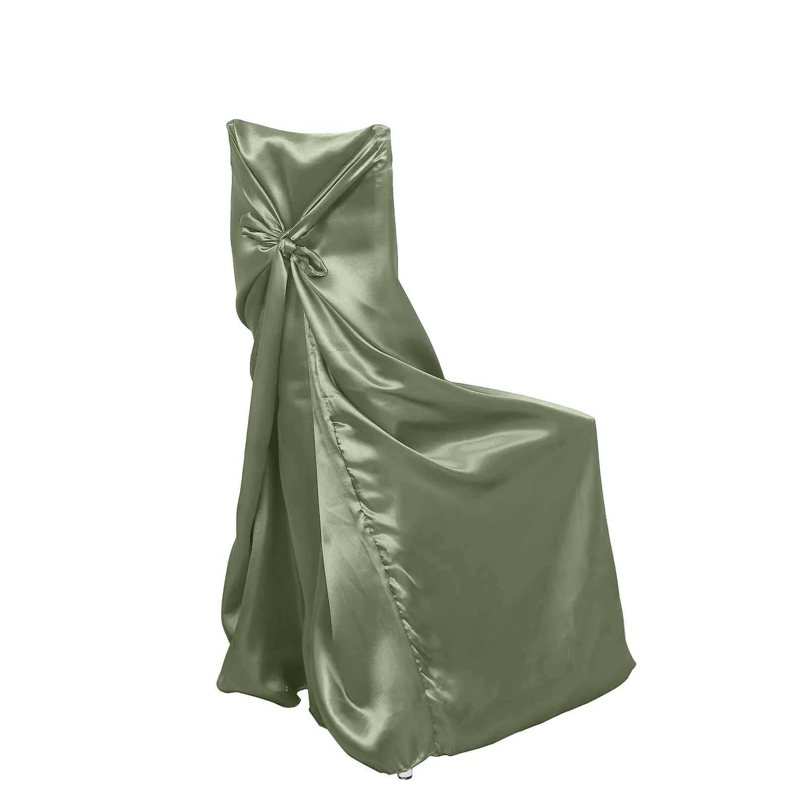 Satin Self-Tie Universal Chair Cover Dusty Sage Green - Reusable Slip-On Slipcover for Folding, Dining, Banquet & Standard Size Chairs - Image 6