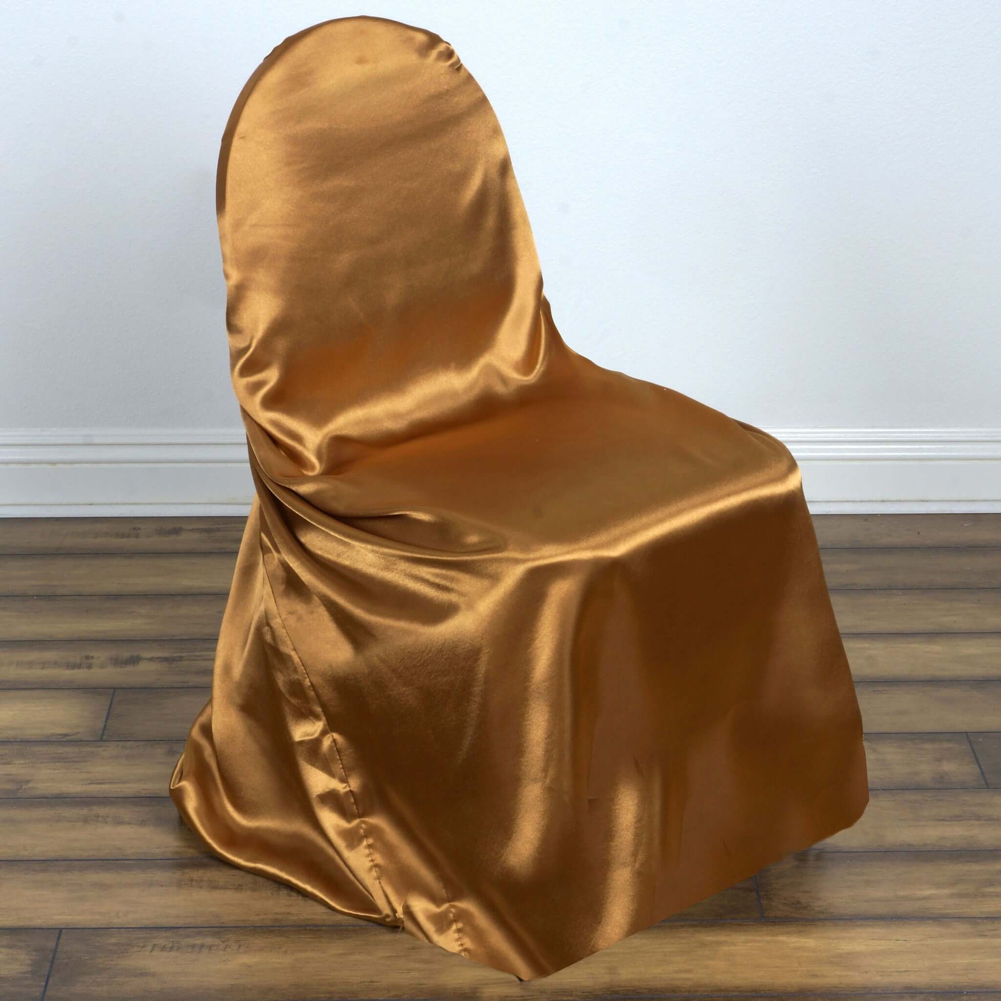 Satin Self-Tie Universal Chair Cover Gold - Reusable Slip-On Slipcover for Folding, Dining, Banquet & Standard Size Chairs - Image 5