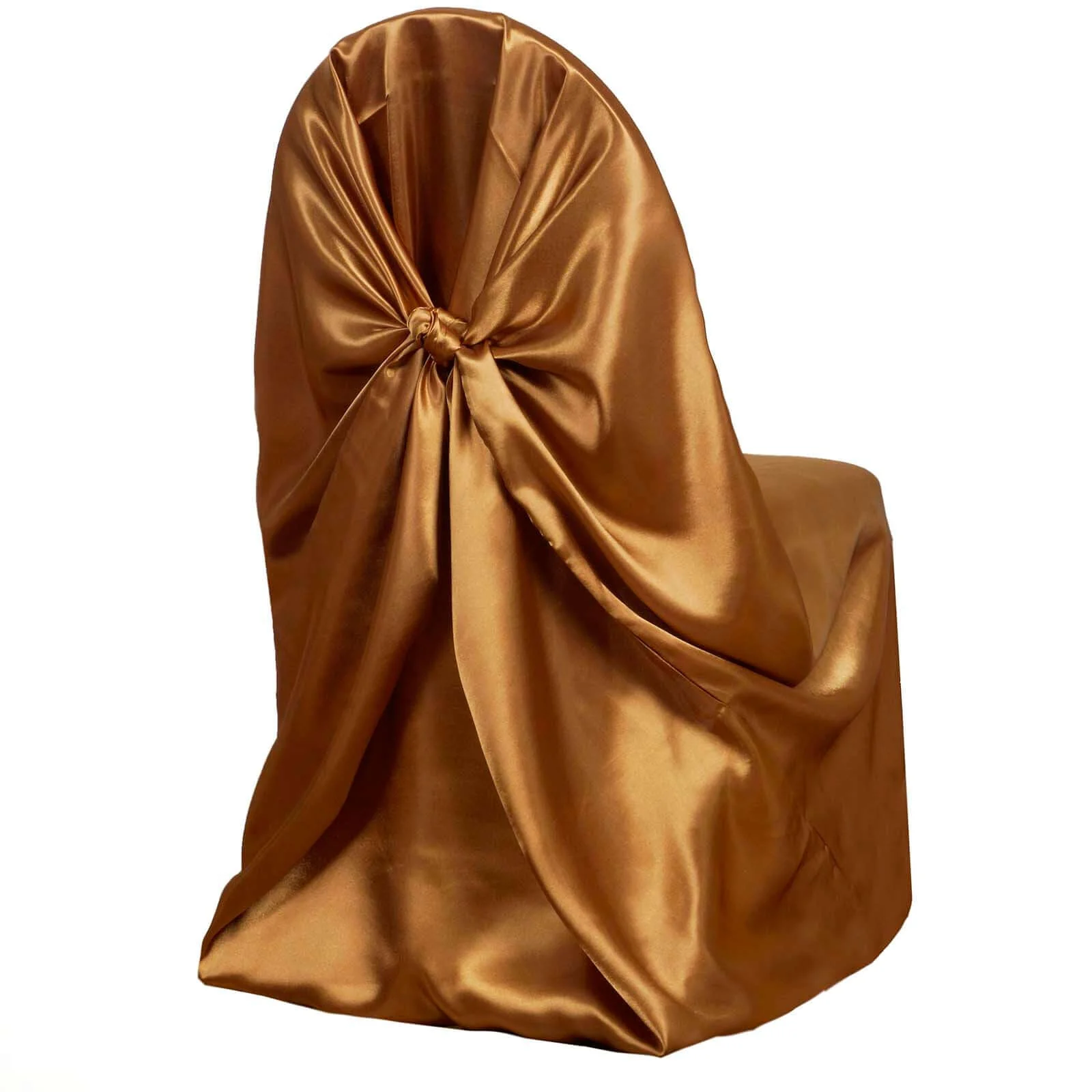 Satin Self-Tie Universal Chair Cover Gold - Reusable Slip-On Slipcover for Folding, Dining, Banquet & Standard Size Chairs - Image 6