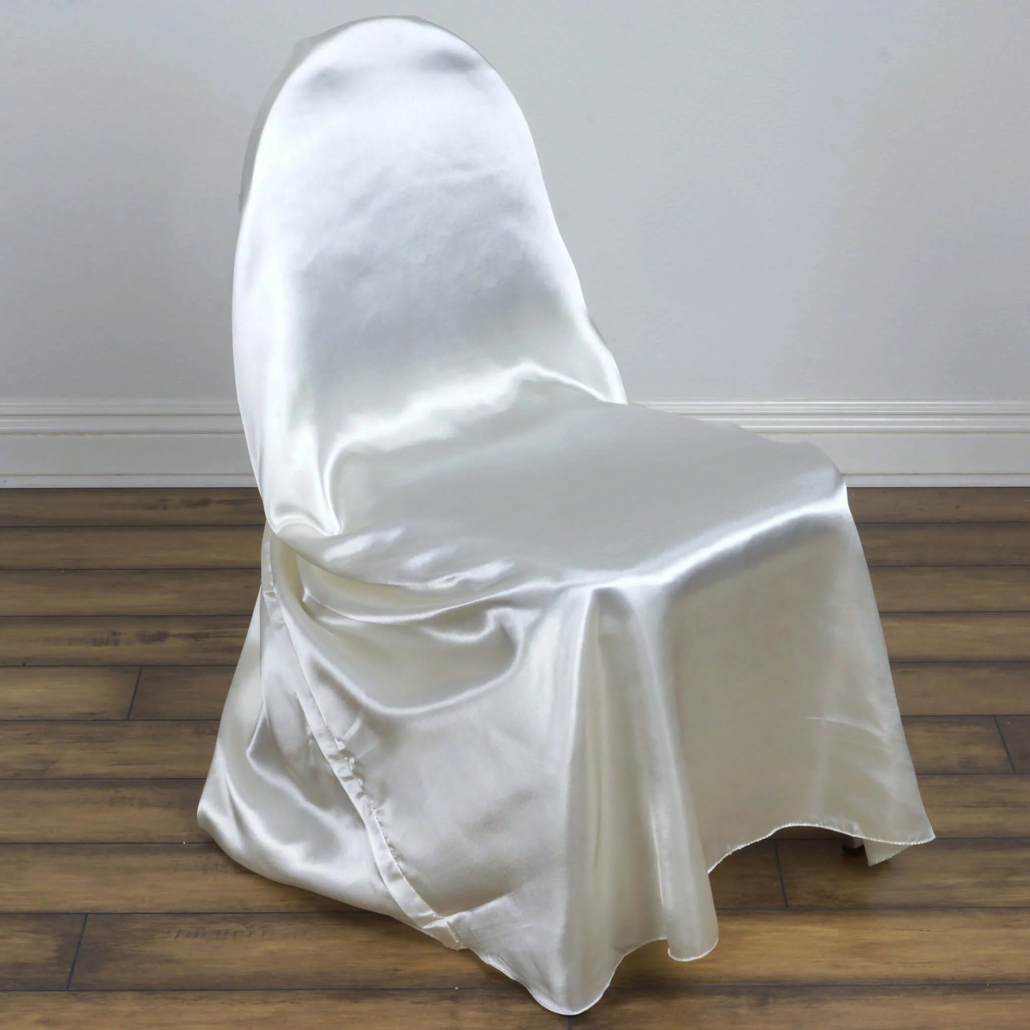Satin Self-Tie Universal Chair Cover Ivory - Reusable Slip-On Slipcover for Folding, Dining, Banquet & Standard Size Chairs - Image 2