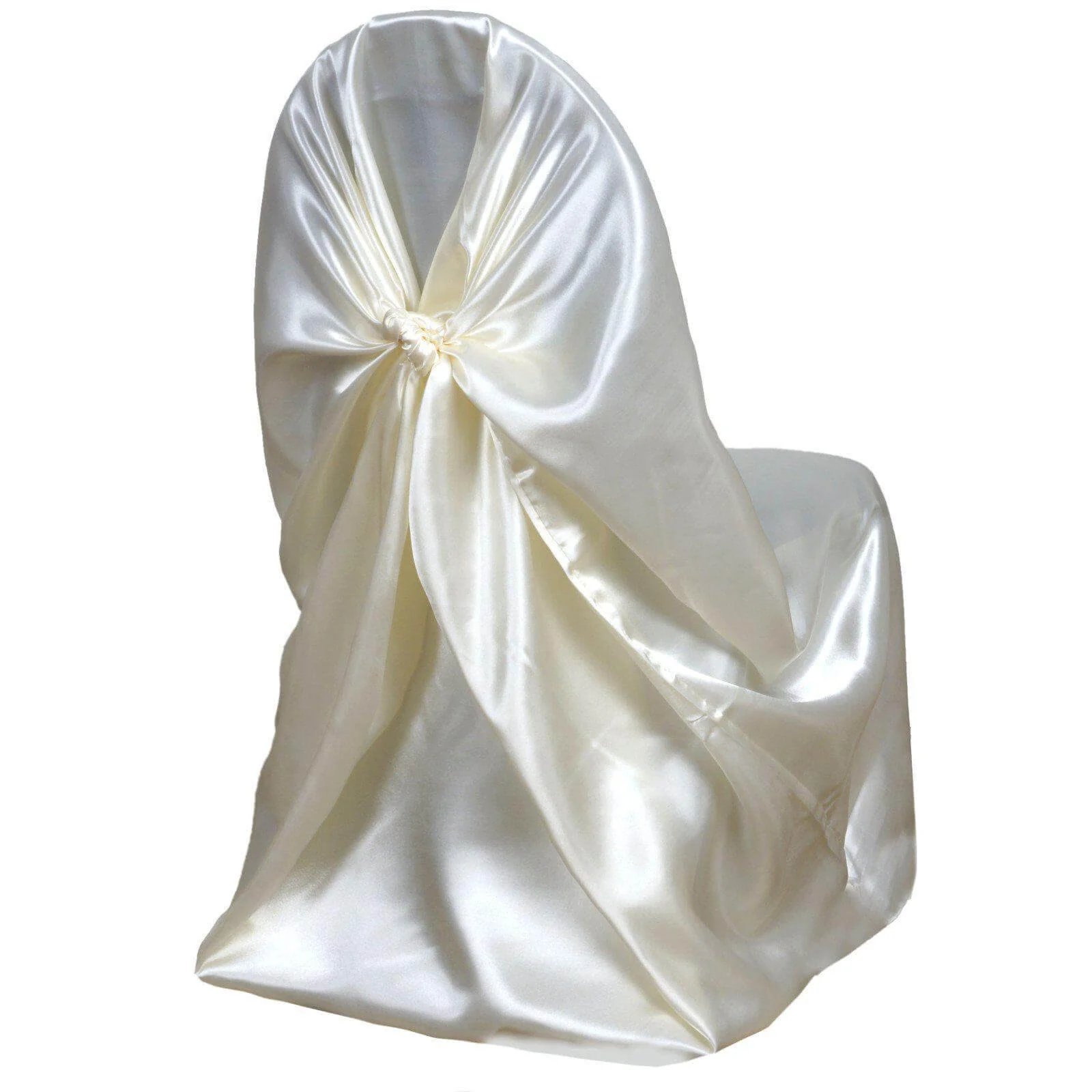 Satin Self-Tie Universal Chair Cover Ivory - Reusable Slip-On Slipcover for Folding, Dining, Banquet & Standard Size Chairs - Image 6