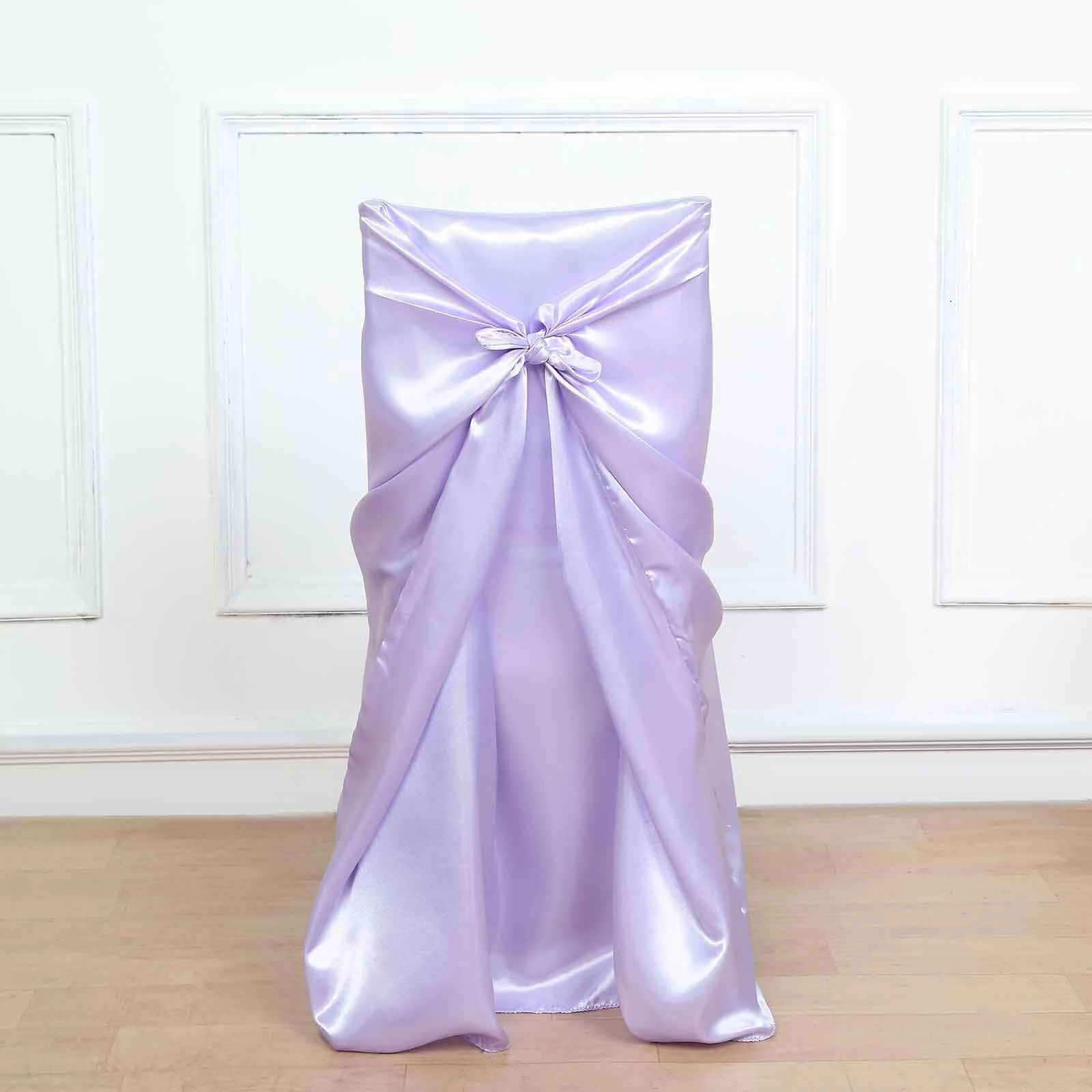 Satin Self-Tie Universal Chair Cover Lavender Lilac - Reusable Slip-On Slipcover for Folding, Dining, Banquet & Standard Size Chairs