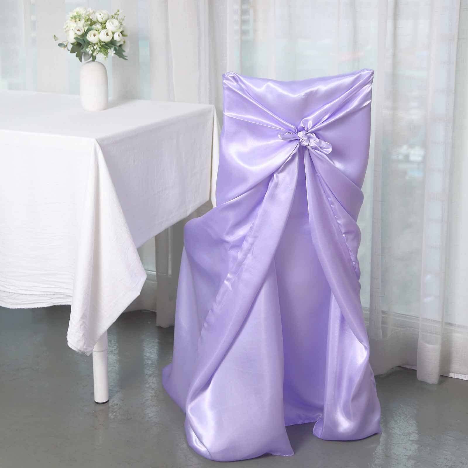 Satin Self-Tie Universal Chair Cover Lavender Lilac - Reusable Slip-On Slipcover for Folding, Dining, Banquet & Standard Size Chairs - Image 2