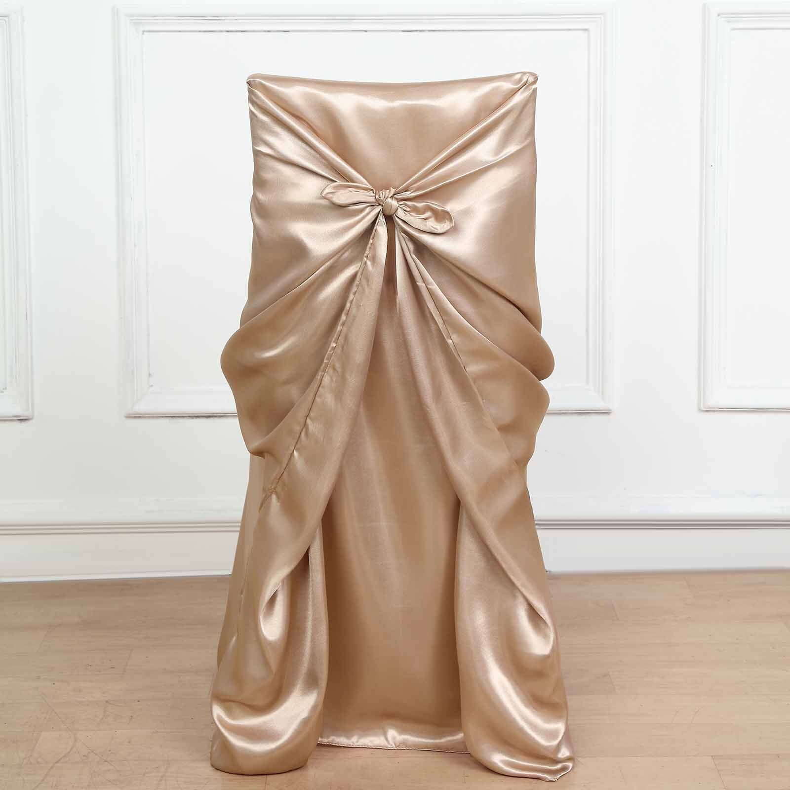 Satin Self-Tie Universal Chair Cover Nude - Reusable Slip-On Slipcover for Folding, Dining, Banquet & Standard Size Chairs