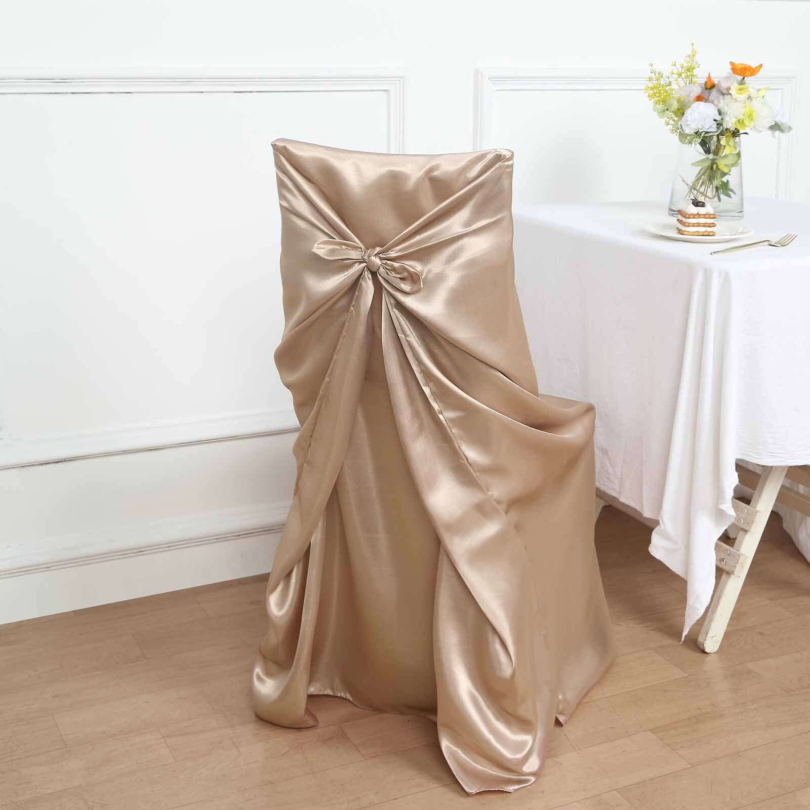 Satin Self-Tie Universal Chair Cover Nude - Reusable Slip-On Slipcover for Folding, Dining, Banquet & Standard Size Chairs - Image 5