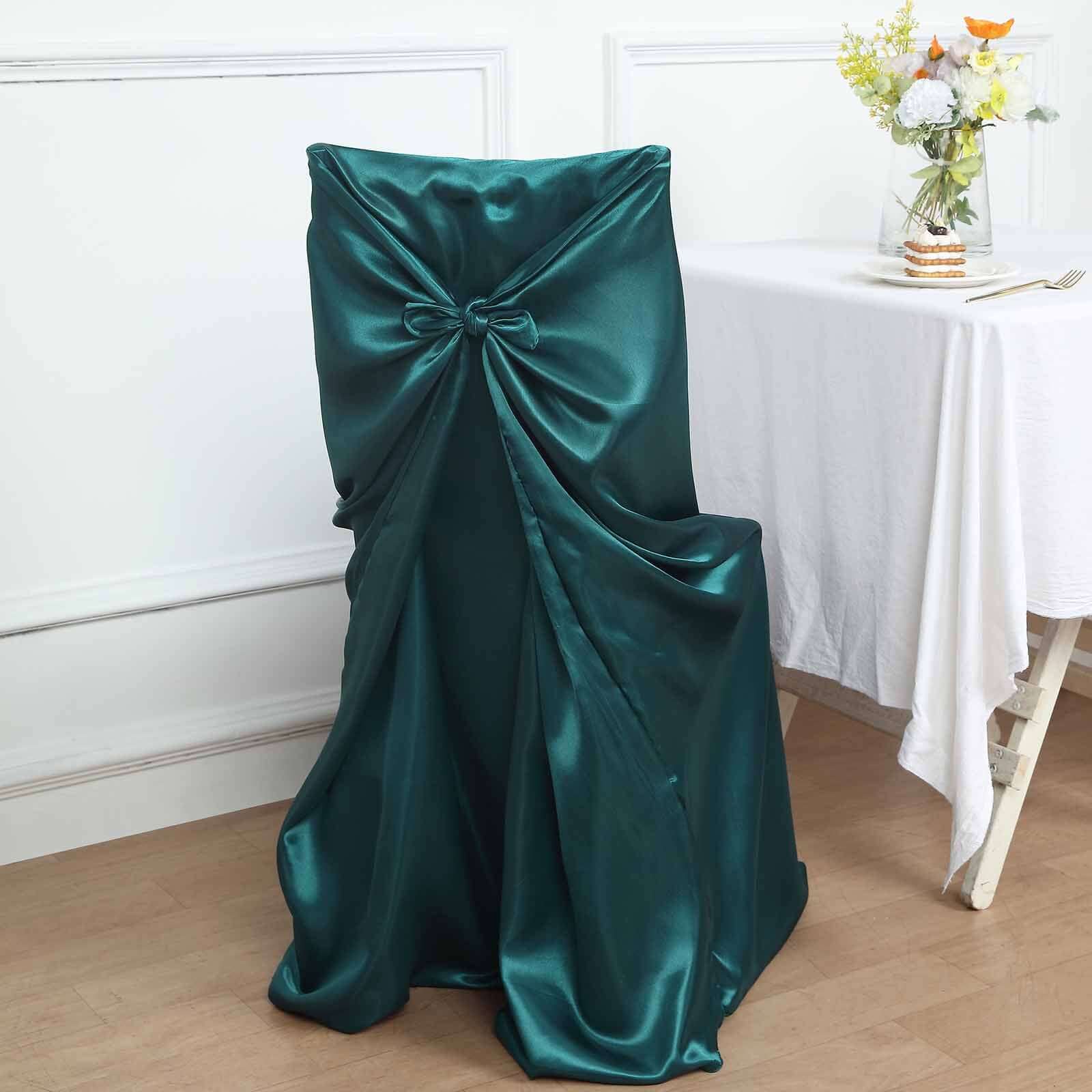Satin Self-Tie Universal Chair Cover Peacock Teal - Reusable Slip-On Slipcover for Folding, Dining, Banquet & Standard Size Chairs - Image 5