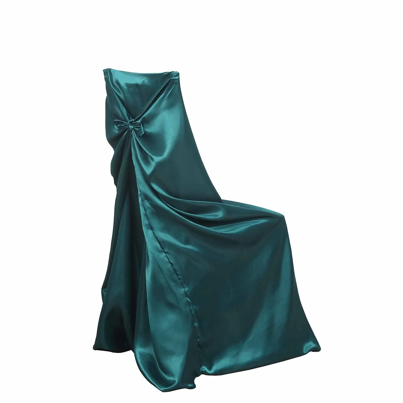 Satin Self-Tie Universal Chair Cover Peacock Teal - Reusable Slip-On Slipcover for Folding, Dining, Banquet & Standard Size Chairs - Image 6