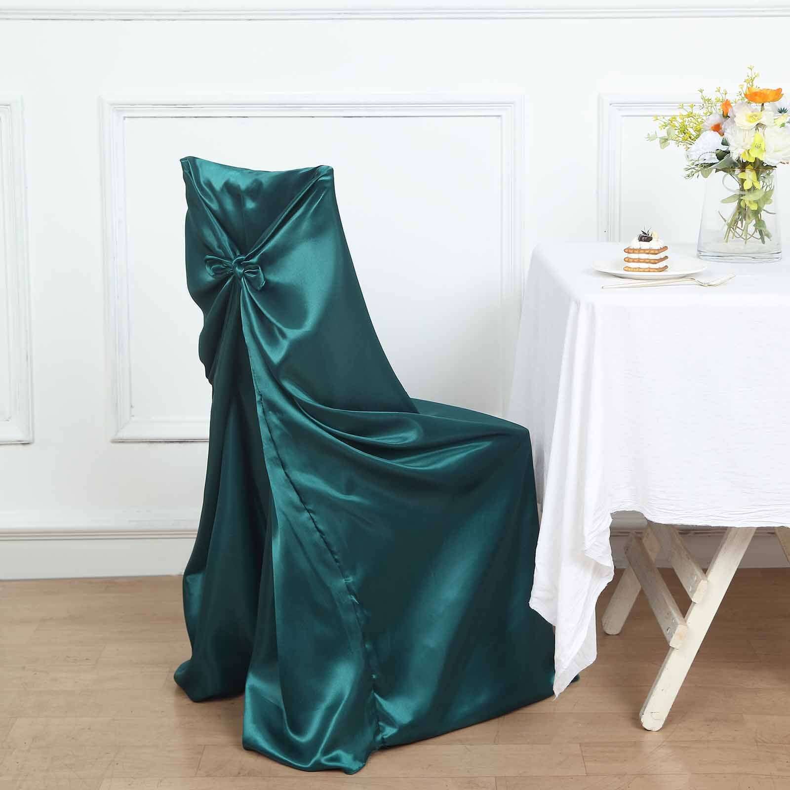 Satin Self-Tie Universal Chair Cover Peacock Teal - Reusable Slip-On Slipcover for Folding, Dining, Banquet & Standard Size Chairs - Image 7
