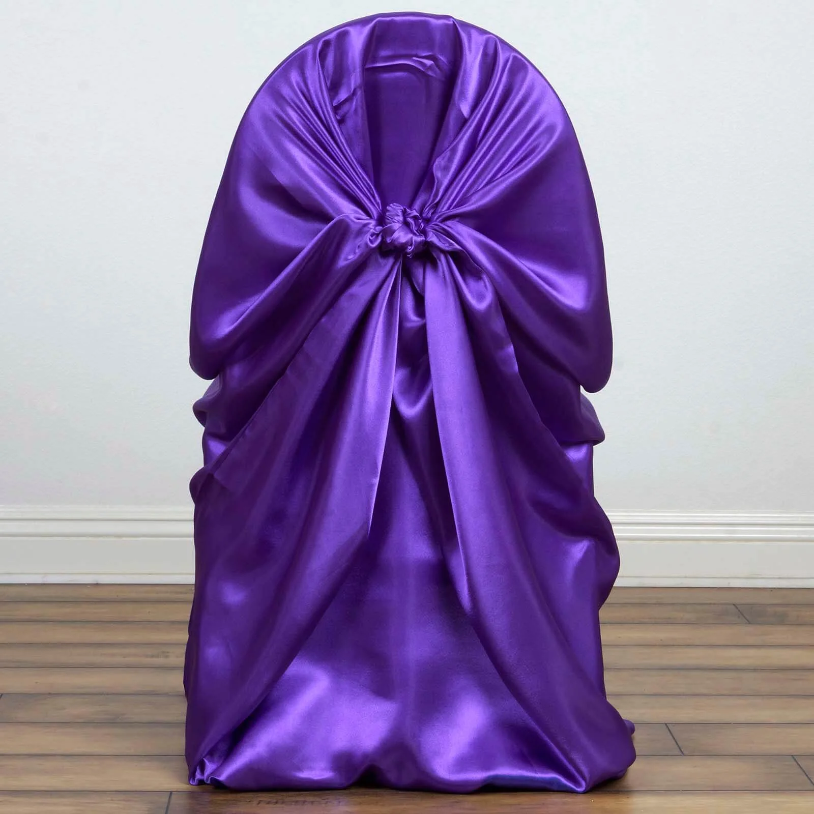 Satin Self-Tie Universal Chair Cover Purple - Reusable Slip-On Slipcover for Folding, Dining, Banquet & Standard Size Chairs - Image 2
