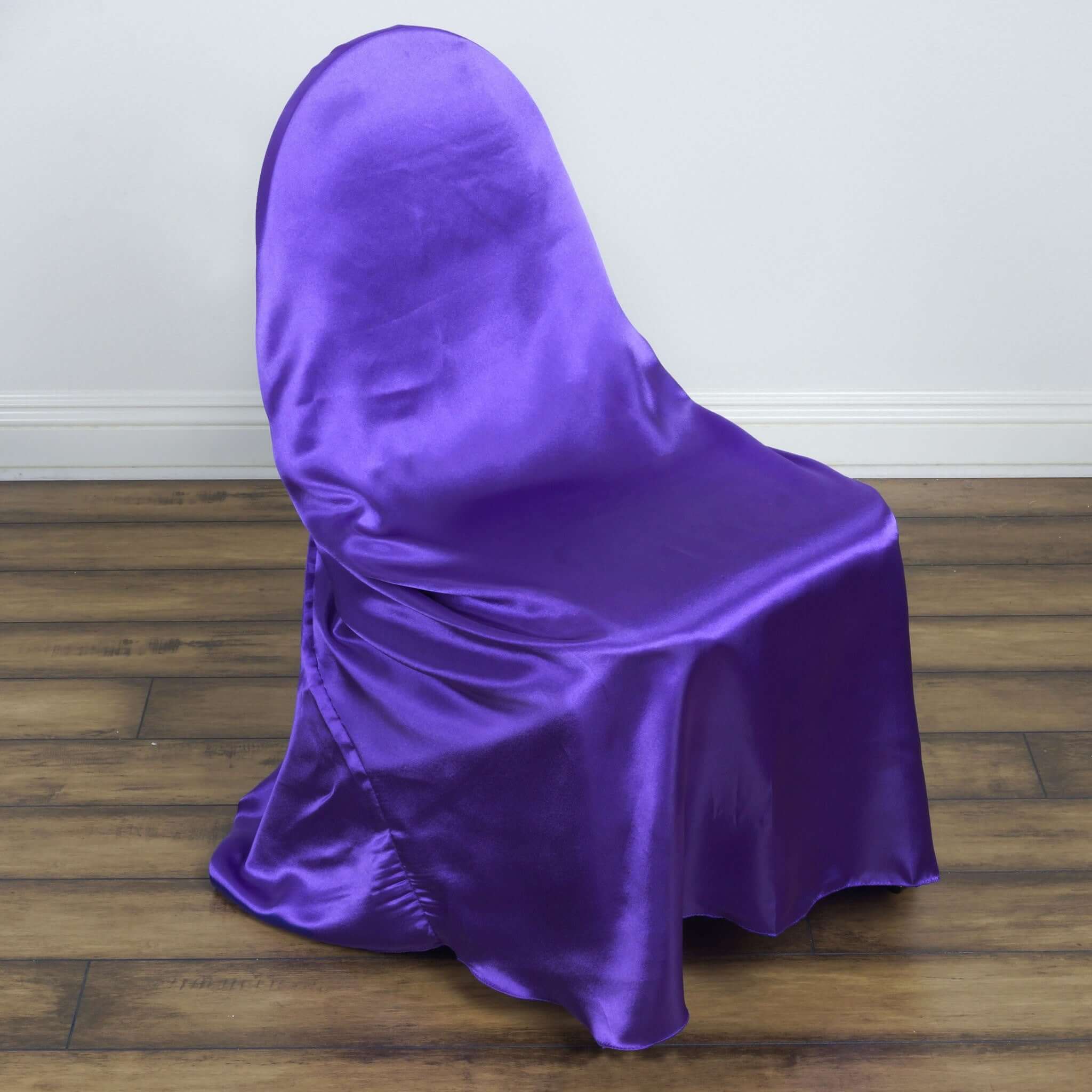 Satin Self-Tie Universal Chair Cover Purple - Reusable Slip-On Slipcover for Folding, Dining, Banquet & Standard Size Chairs - Image 5
