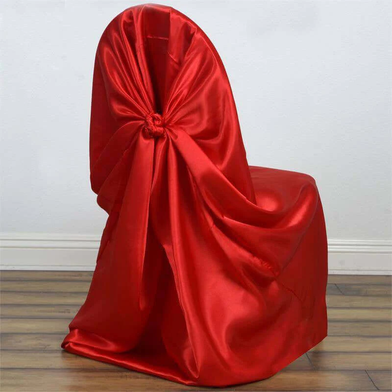 Satin Self-Tie Universal Chair Cover Red - Reusable Slip-On Slipcover for Folding, Dining, Banquet & Standard Size Chairs - Image 2