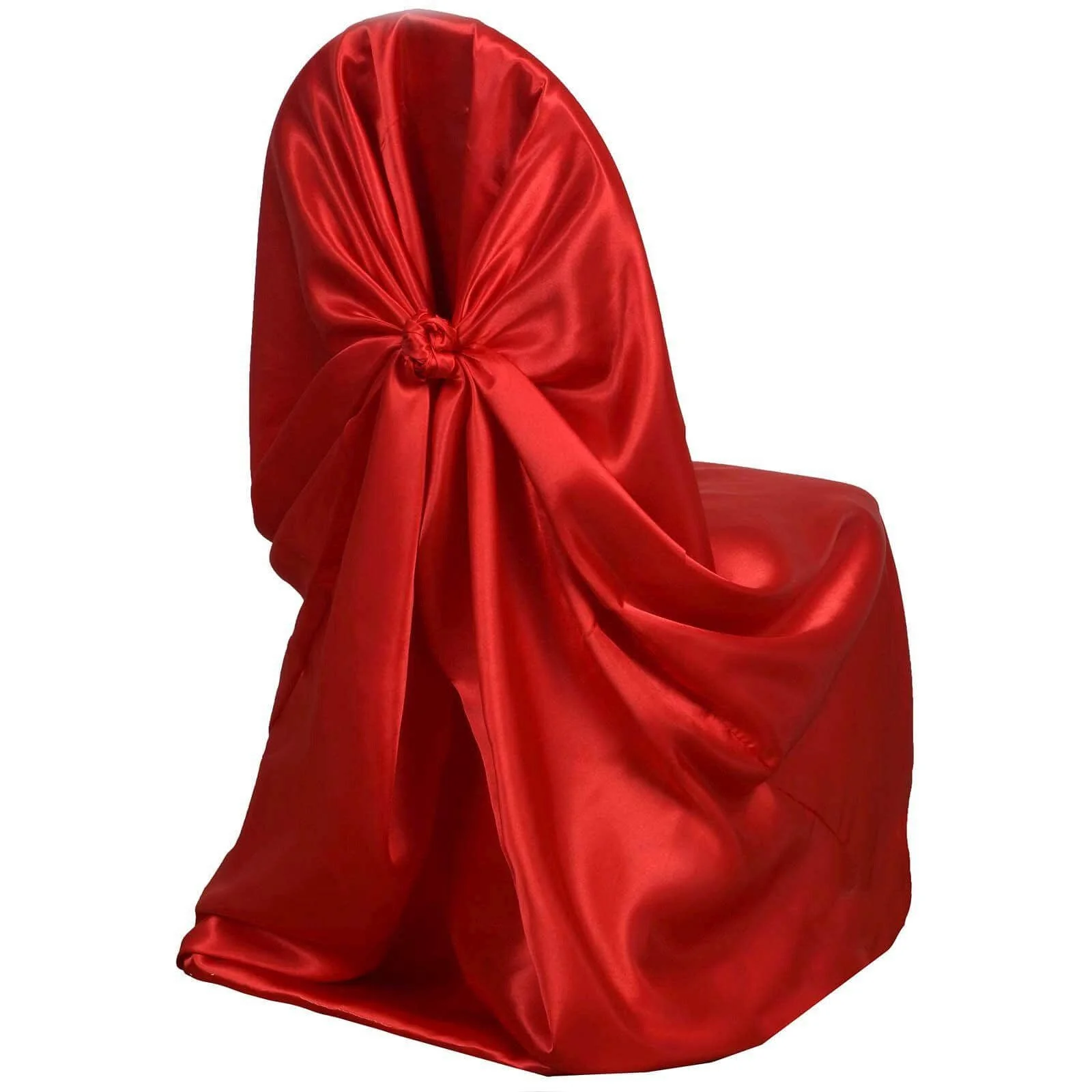 Satin Self-Tie Universal Chair Cover Red - Reusable Slip-On Slipcover for Folding, Dining, Banquet & Standard Size Chairs - Image 6