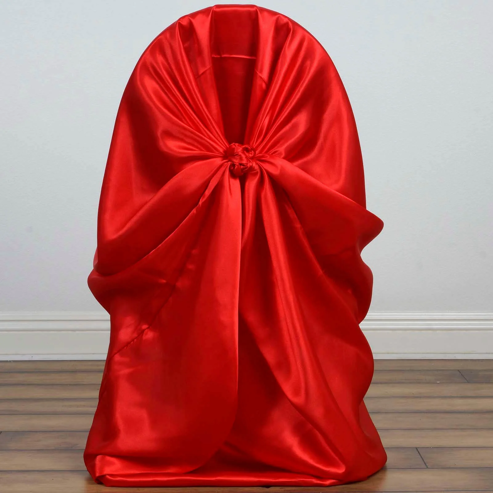 Satin Self-Tie Universal Chair Cover Red - Reusable Slip-On Slipcover for Folding, Dining, Banquet & Standard Size Chairs - Image 7