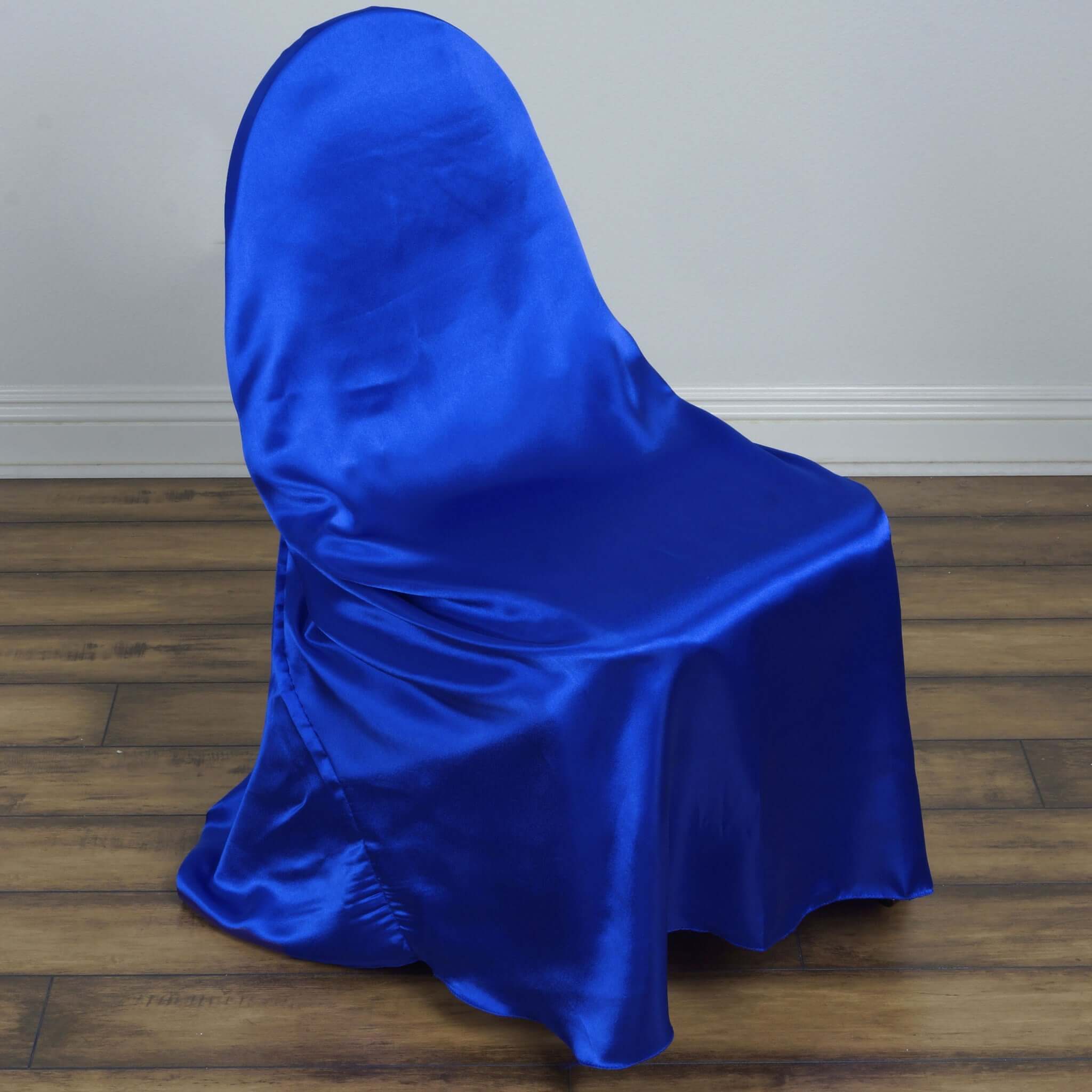 Satin Self-Tie Universal Chair Cover Royal Blue - Reusable Slip-On Slipcover for Folding, Dining, Banquet & Standard Size Chairs - Image 2