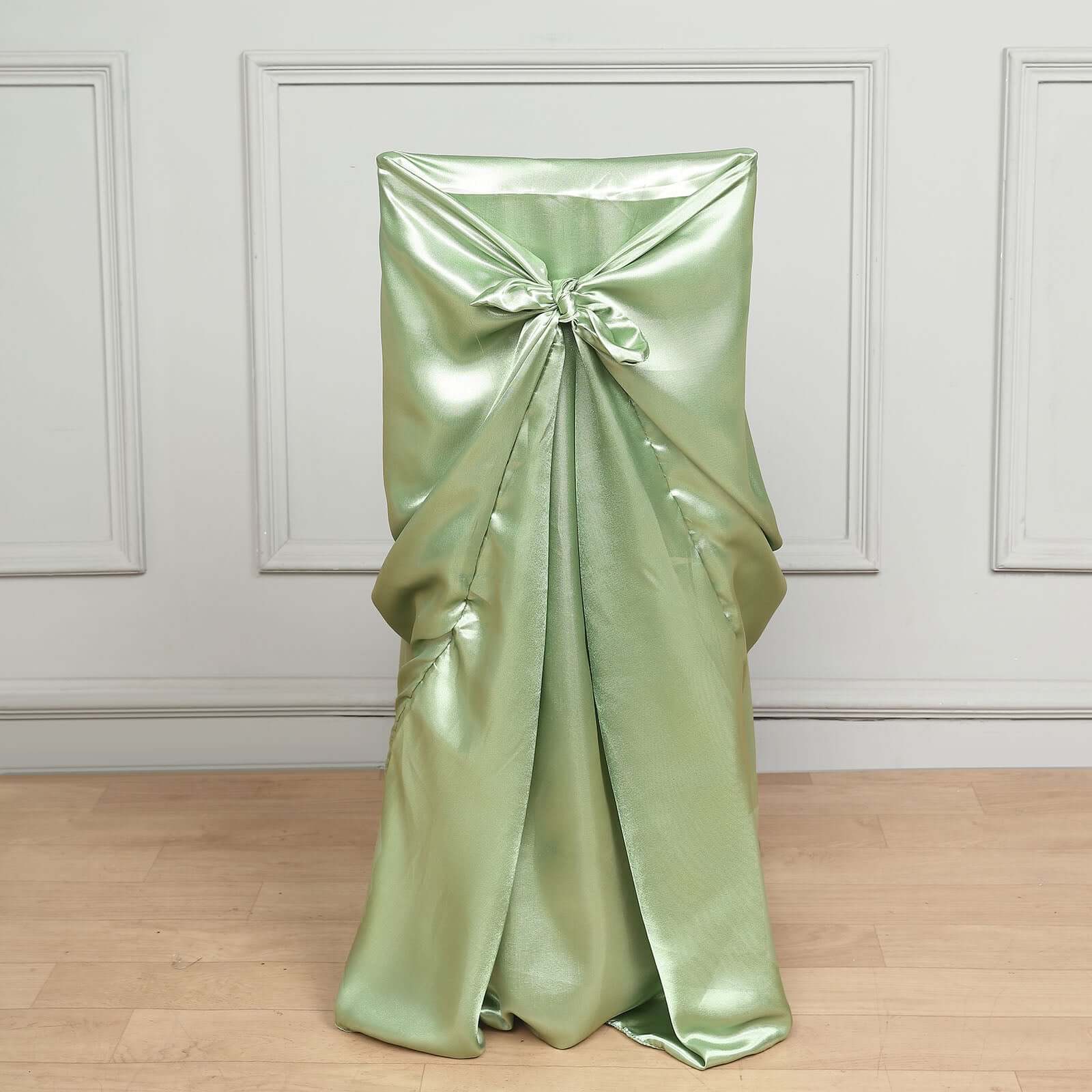 Satin Self-Tie Universal Chair Cover Sage Green - Reusable Slip-On Slipcover for Folding, Dining, Banquet & Standard Size Chairs - Image 5