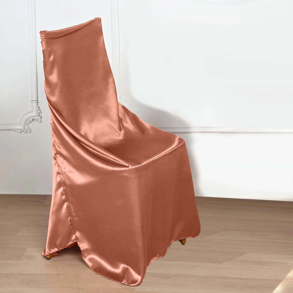 Satin Self-Tie Universal Chair Cover Terracotta (Rust) - Reusable Slip-On Slipcover for Folding, Dining, Banquet & Standard Size Chairs - Image 8