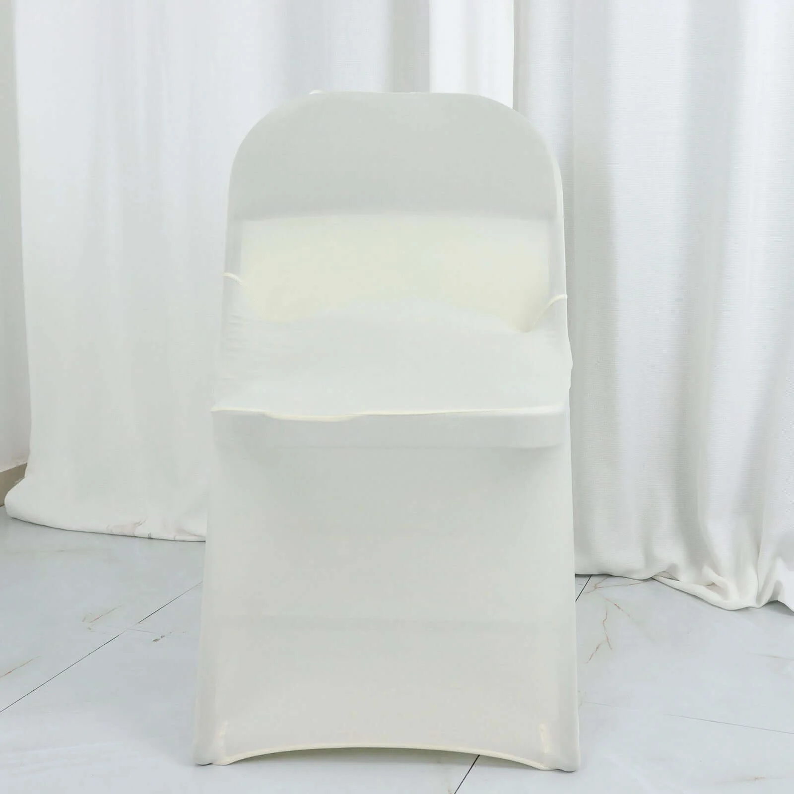 Satin Spandex Folding Chair Cover Ivory Rosette Design - Wrinkle Resistant Stretch Fitted Slipcover - Image 4