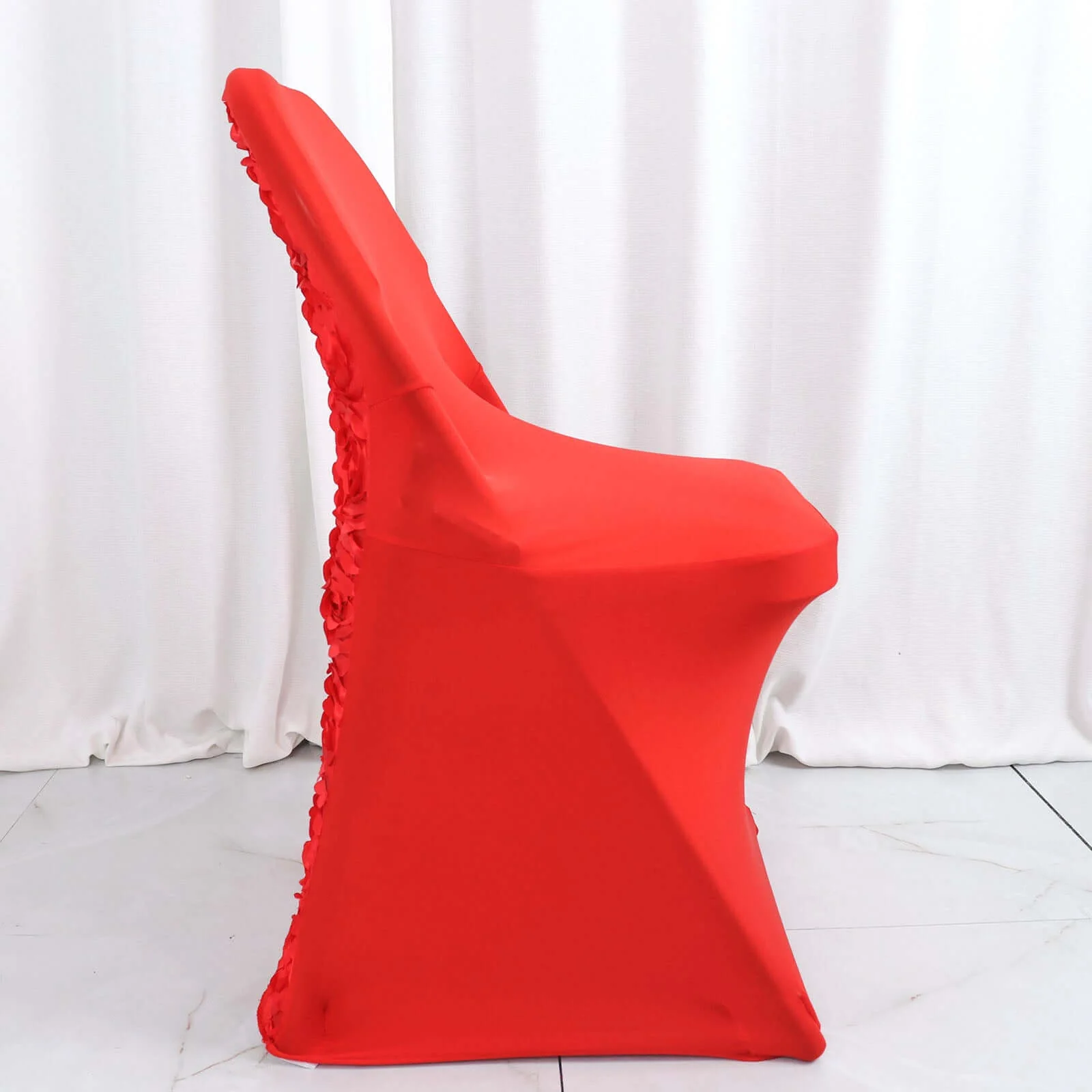 Satin Spandex Folding Chair Cover Red Rosette Design - Wrinkle Resistant Stretch Fitted Slipcover - Image 2