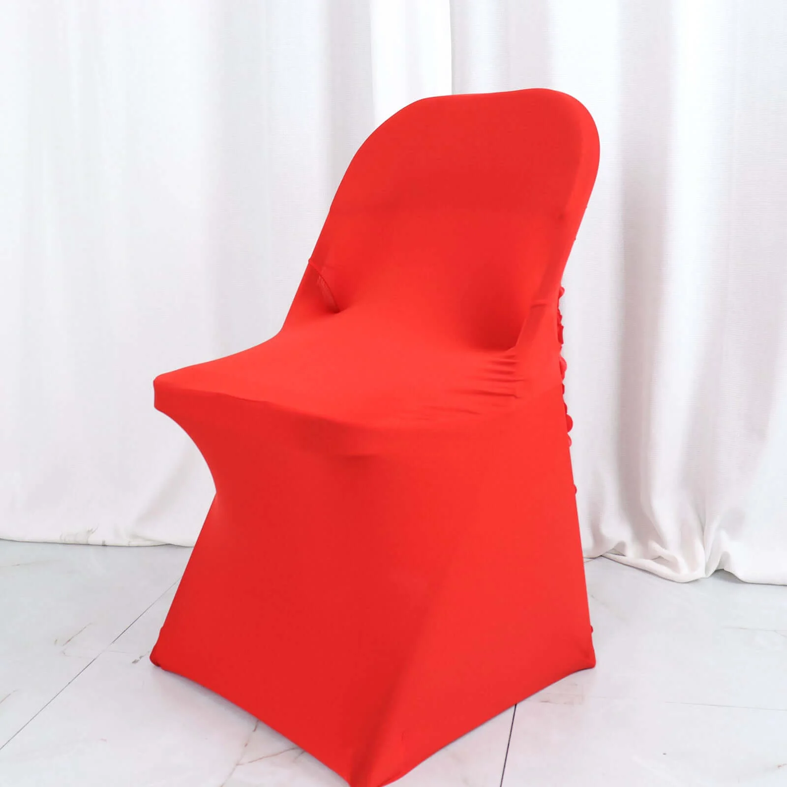 Satin Spandex Folding Chair Cover Red Rosette Design - Wrinkle Resistant Stretch Fitted Slipcover - Image 5